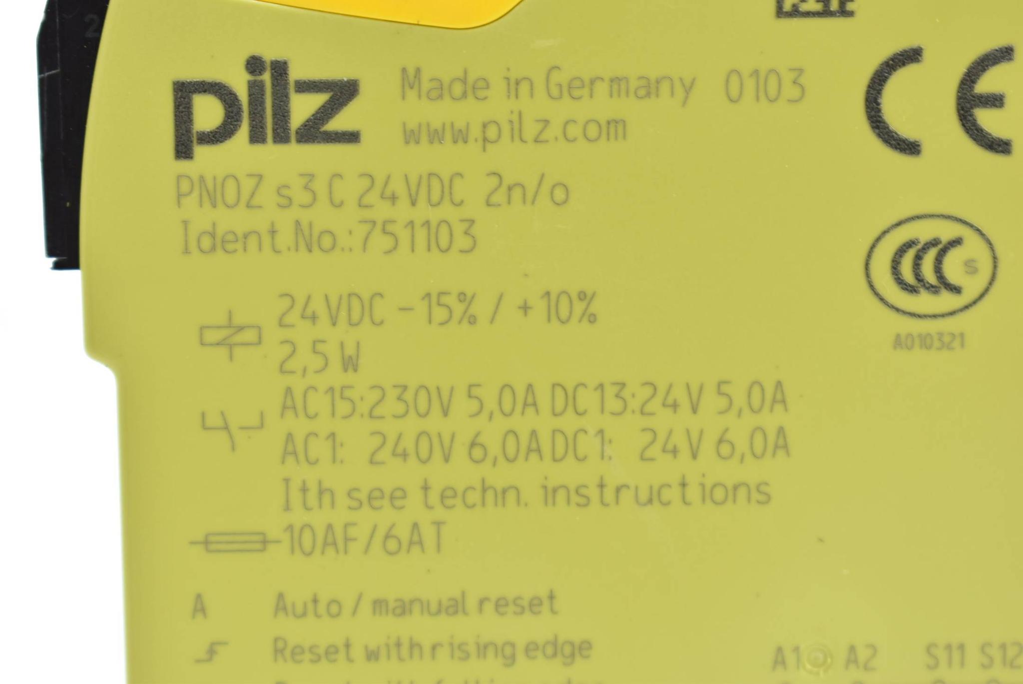 Produktfoto 1 von Pilz Sicherheitsrelais PNOZ s3 C 24VDC 2n/o ( 751103 )