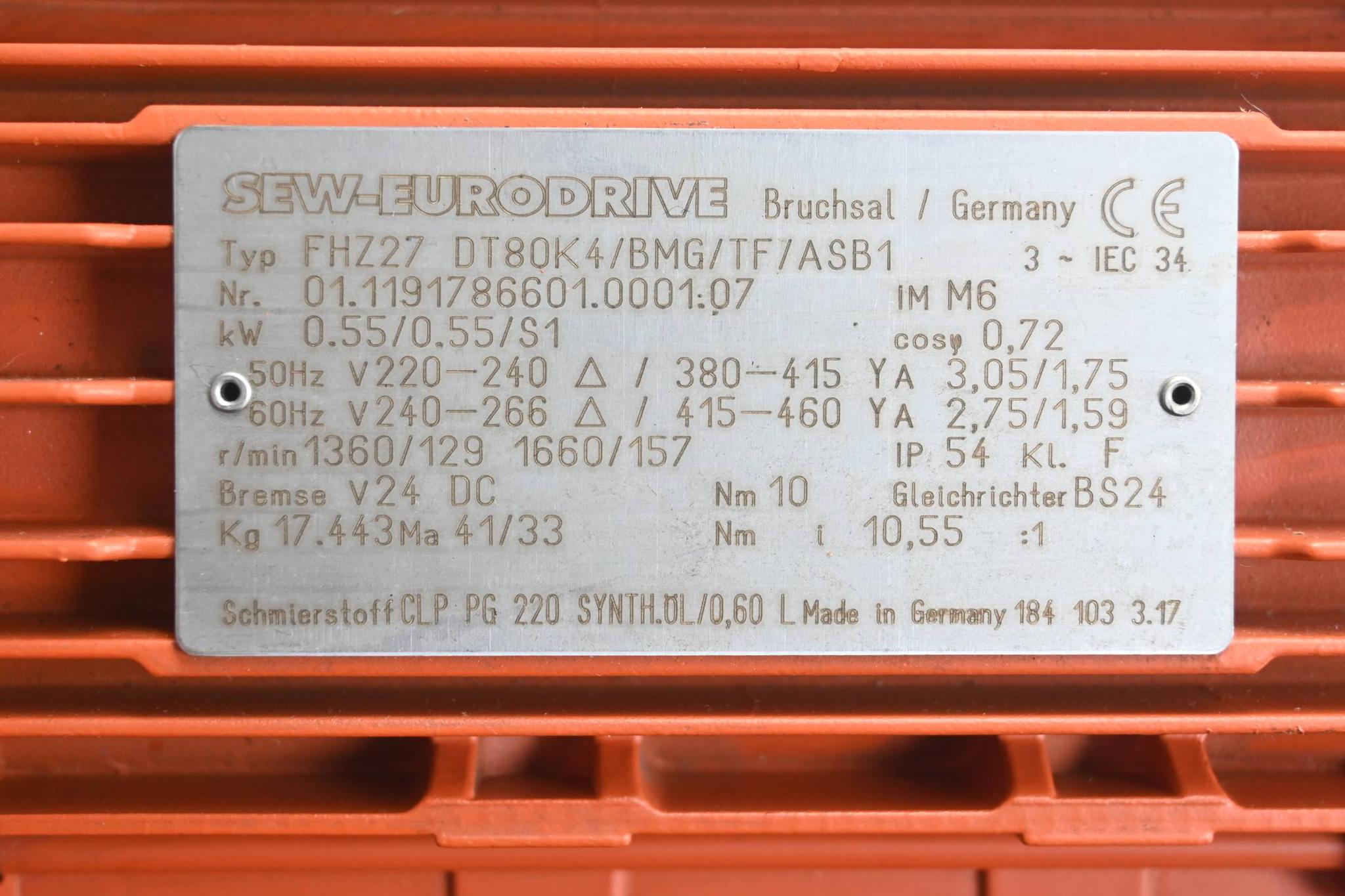 SEW Eurodrive Getriebemotor FHZ27DT80K4/BMG/TF/ASB1 ( FHZ27 DT80K4/BMG/TF/ASB1 )