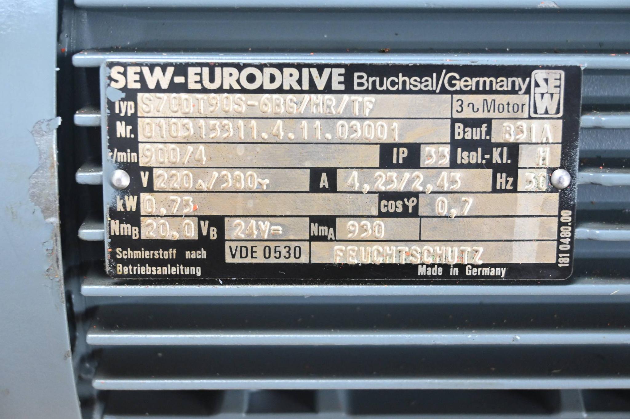 Produktfoto 1 von SEW Eurodrive Getriebemotor S70DT90S-6BG/HR/TF ( S70 DT90S-6BG/HR/TF )