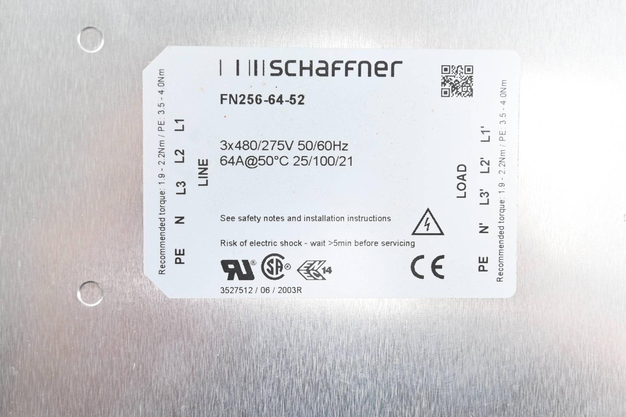 Produktfoto 2 von Schaffner Netzfilter FN256-64-52 ( 3x480/275V 50/60Hz )