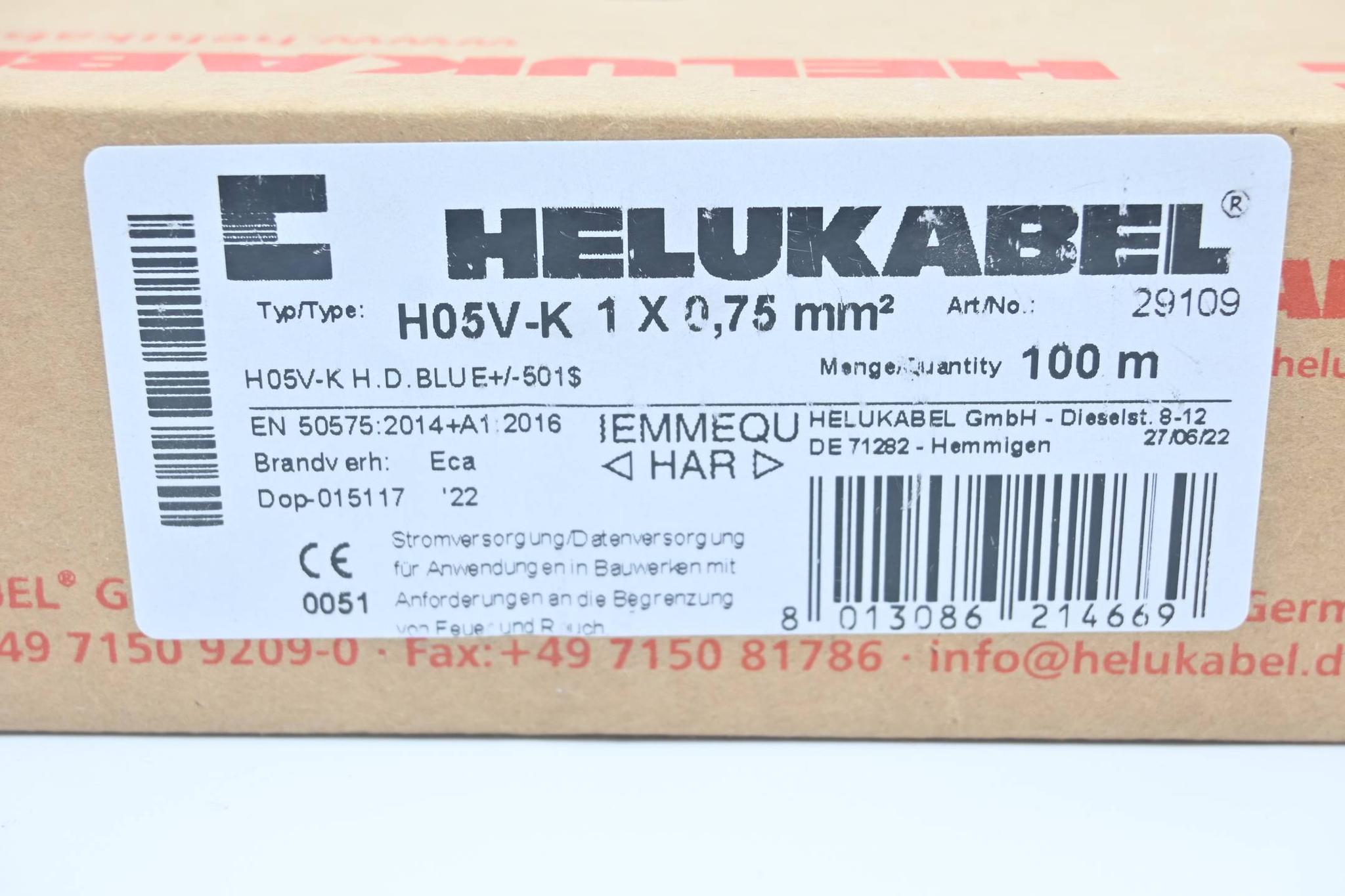 Produktfoto 1 von Helukabel H05V-K 1x0,75mm² ( 29109 ) 100m