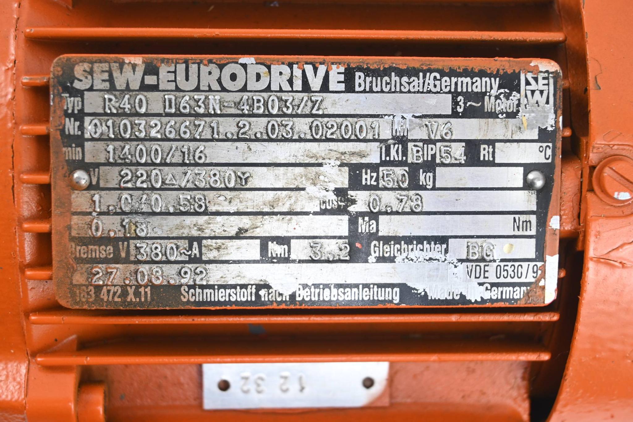 Produktfoto 1 von SEW Eurodrive Getriebemotor R40D63N-4B03/Z ( R40 D63N-4B03/Z ) 1400-16/min