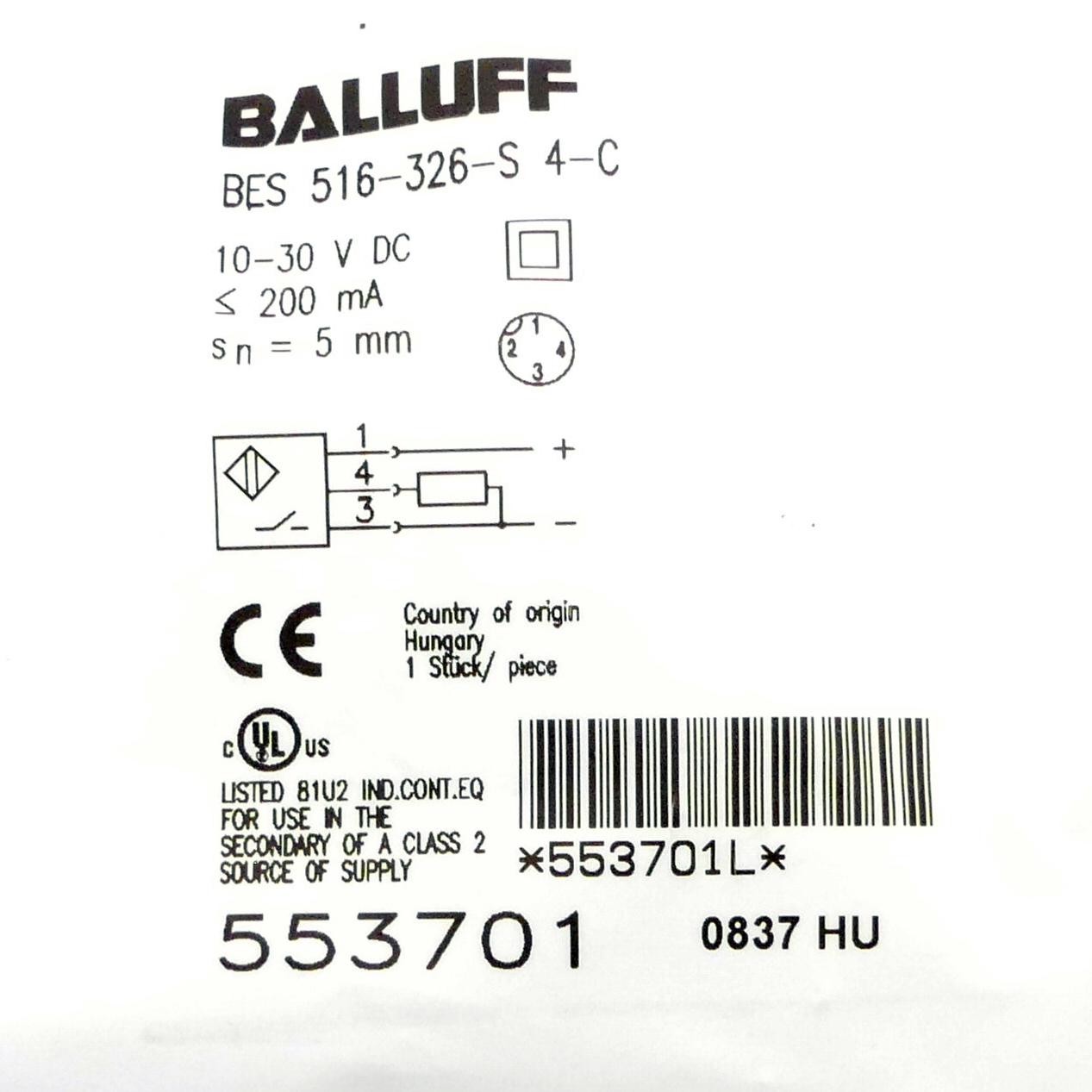 Produktfoto 2 von BALLUFF Induktiver Sensor BES 516-326-S 4-C