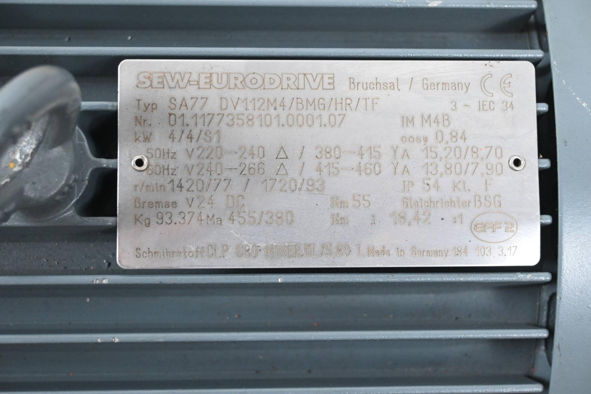 Produktfoto 1 von SEW Eurodrive Getriebemotor SA77DV112M4/BMG/HR/TF ( SA77 DV112M4/BMG/HR/TF )