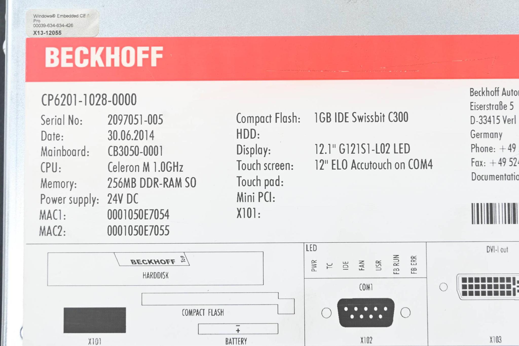 Produktfoto 3 von Beckhoff Einbau-Panel CP6201-1028-0000