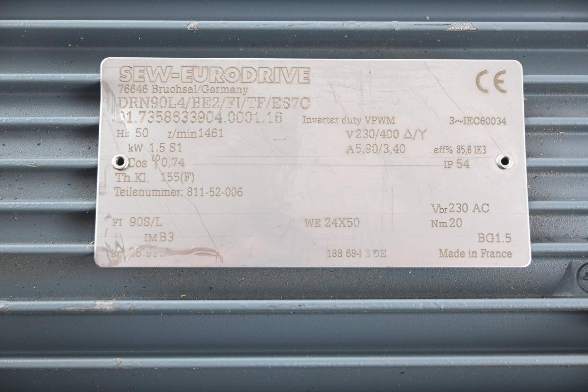 Produktfoto 1 von SEW Eurodrive Getriebemotor DRN90L4/BE2/FI/TF/ES7C ( 1,5kW 5.9/3.4A 1461/min )