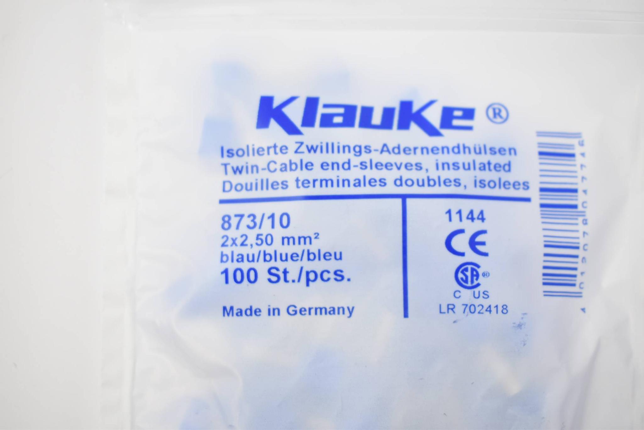 Produktfoto 2 von Klauke Isolierte Zwillings-Aderendhülsen 873/10 blau 100 Stück