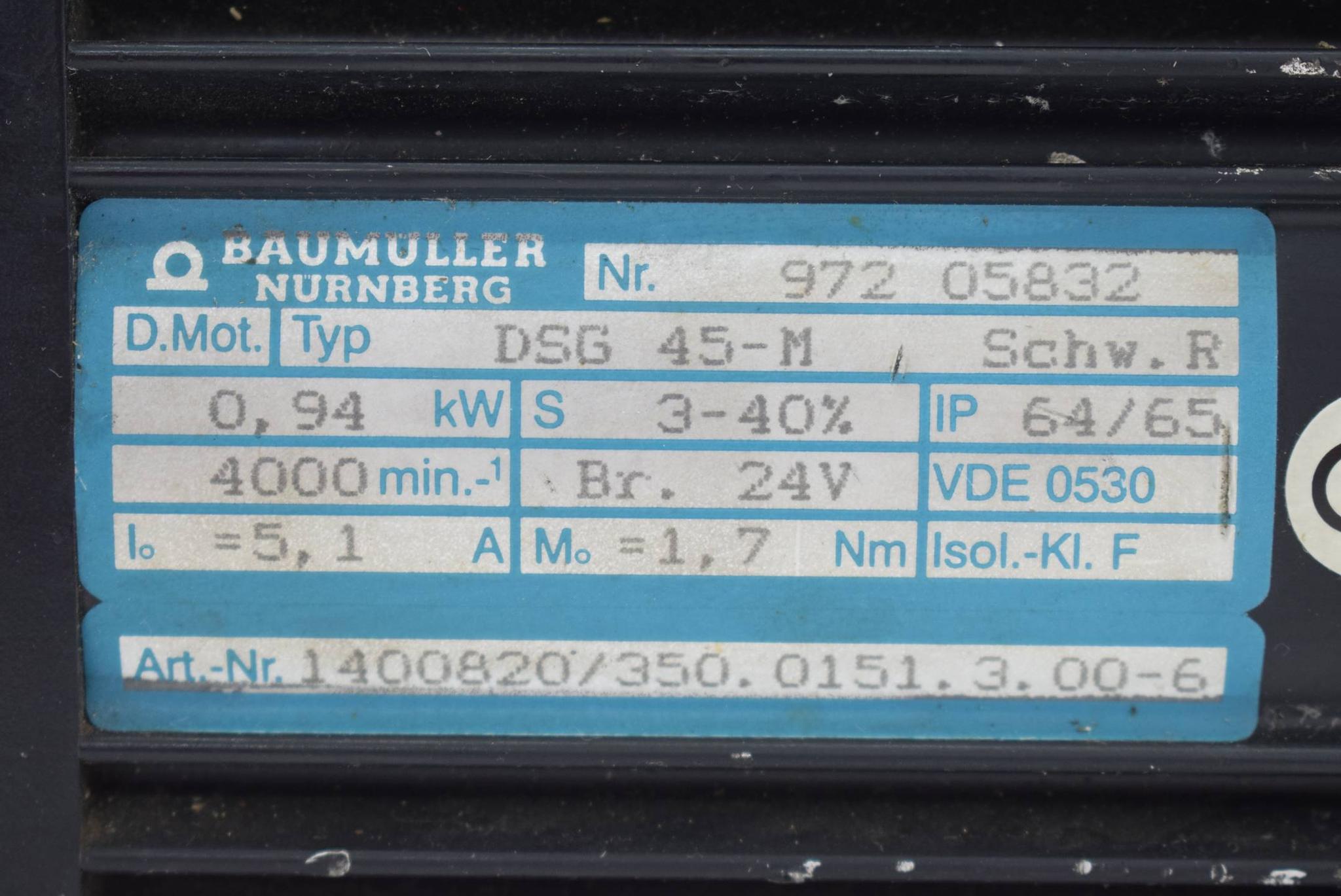 Produktfoto 1 von TRUMPF Baumüller Nürnberg Servomotor DSG45-M 4000 min. DSG 45-M ( 852758 )