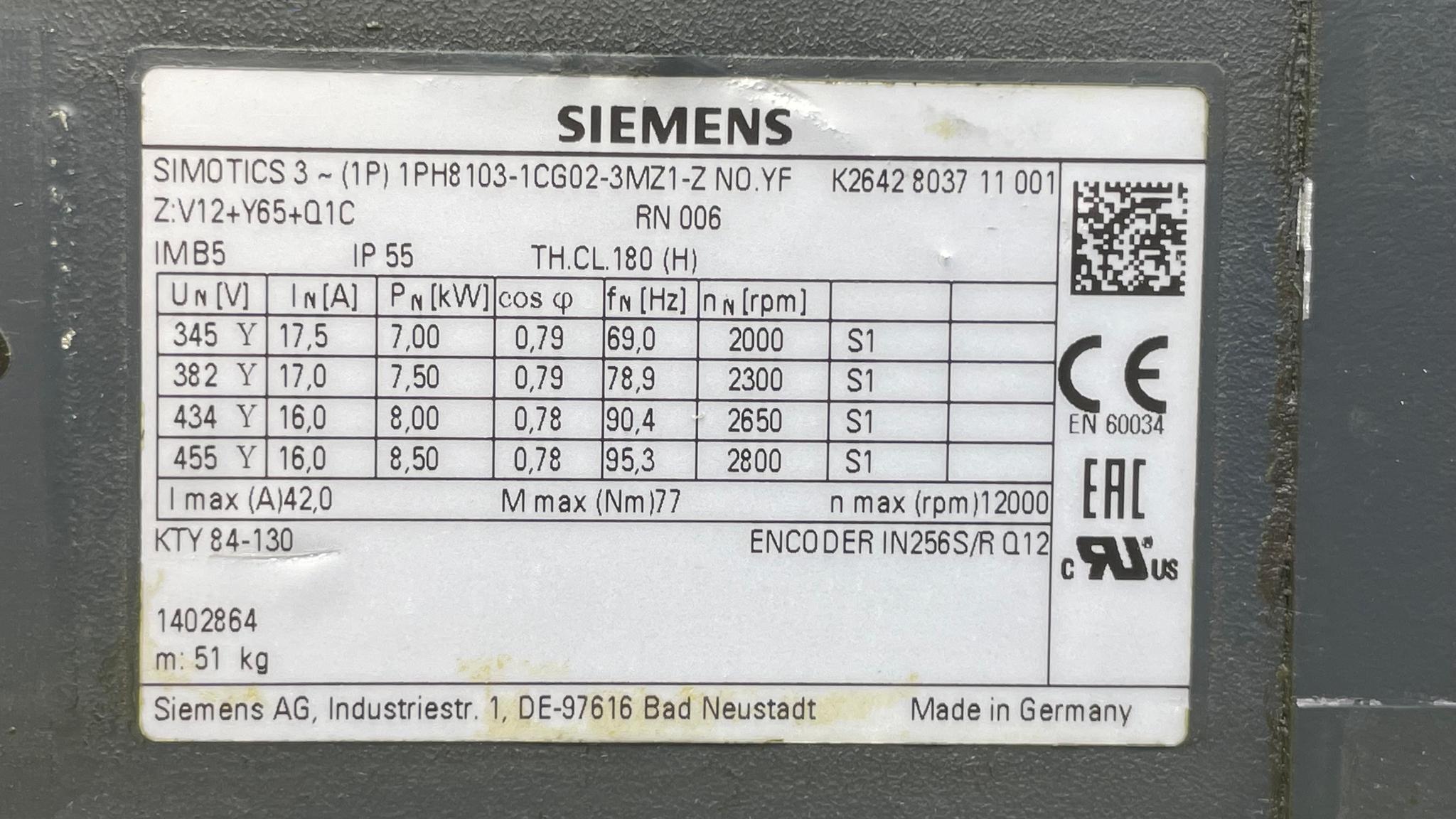 Produktfoto 5 von Chiron Hauptspindelmotor 1PH8103 von Siemens | SK 30 | 12.000 U/min | Vielzahnspindel