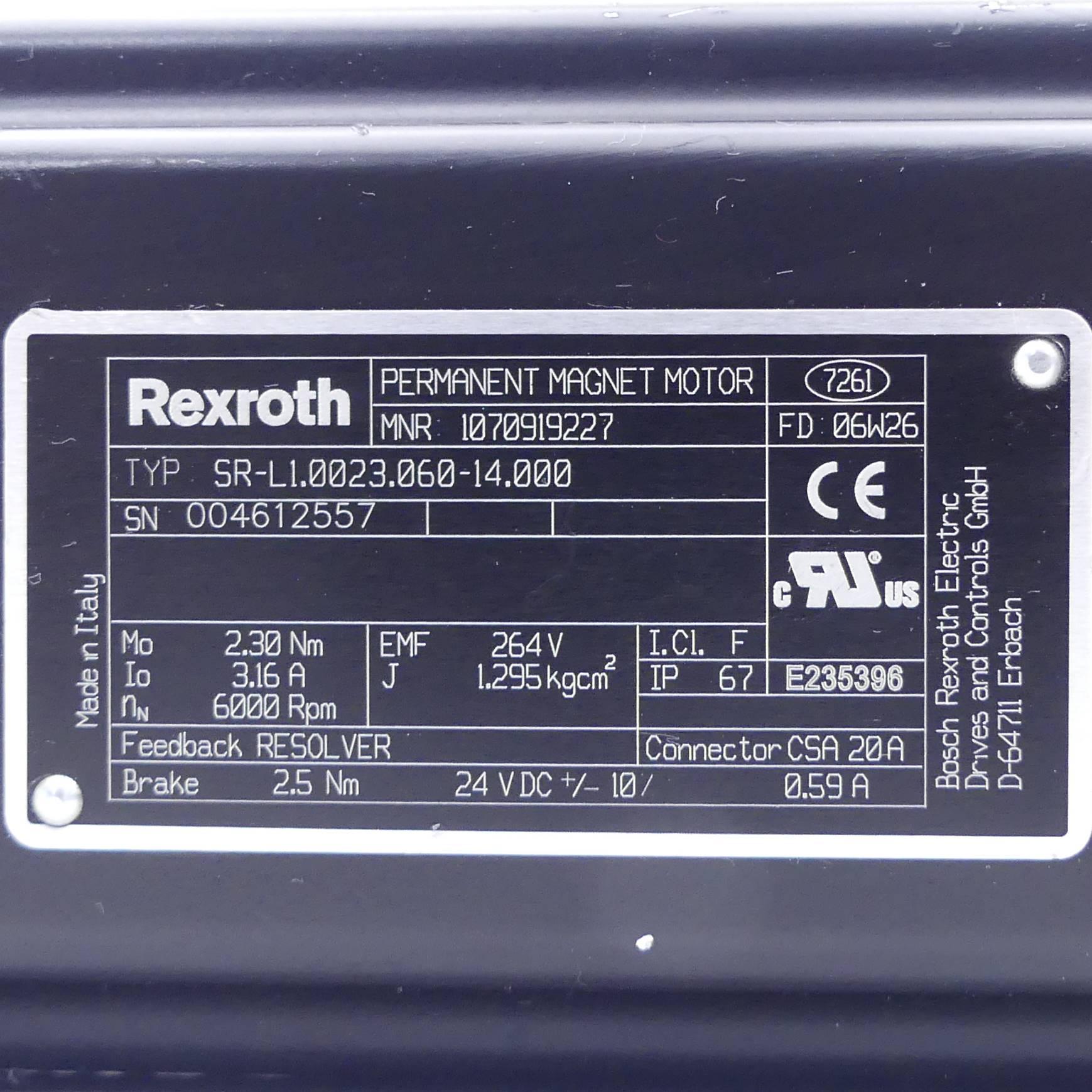 Produktfoto 2 von REXROTH Permanent Magnet Motor SR-L1.0023.060-14.000