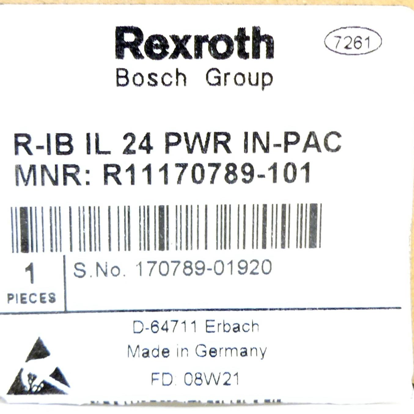 Produktfoto 2 von REXROTH Inline-Einspeiseklemme R-IB IL 24 PWR IN-PAC