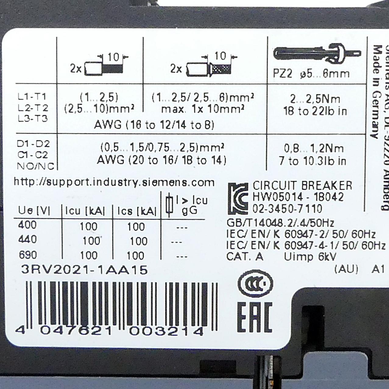 Produktfoto 2 von SIEMENS Leistungsschalter 3RV2021-1AA15