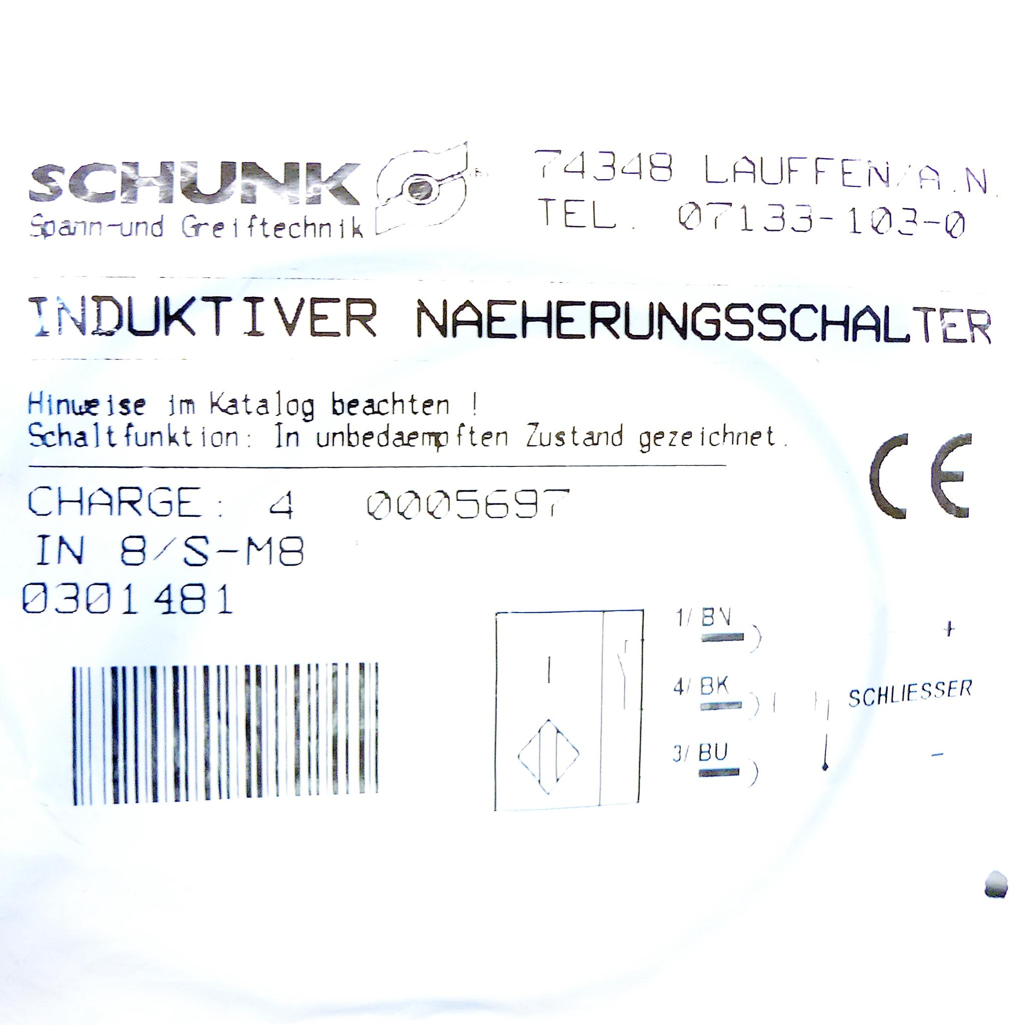 Produktfoto 2 von SCHUNK Induktiver Näherungssensor IN 8/S-M8