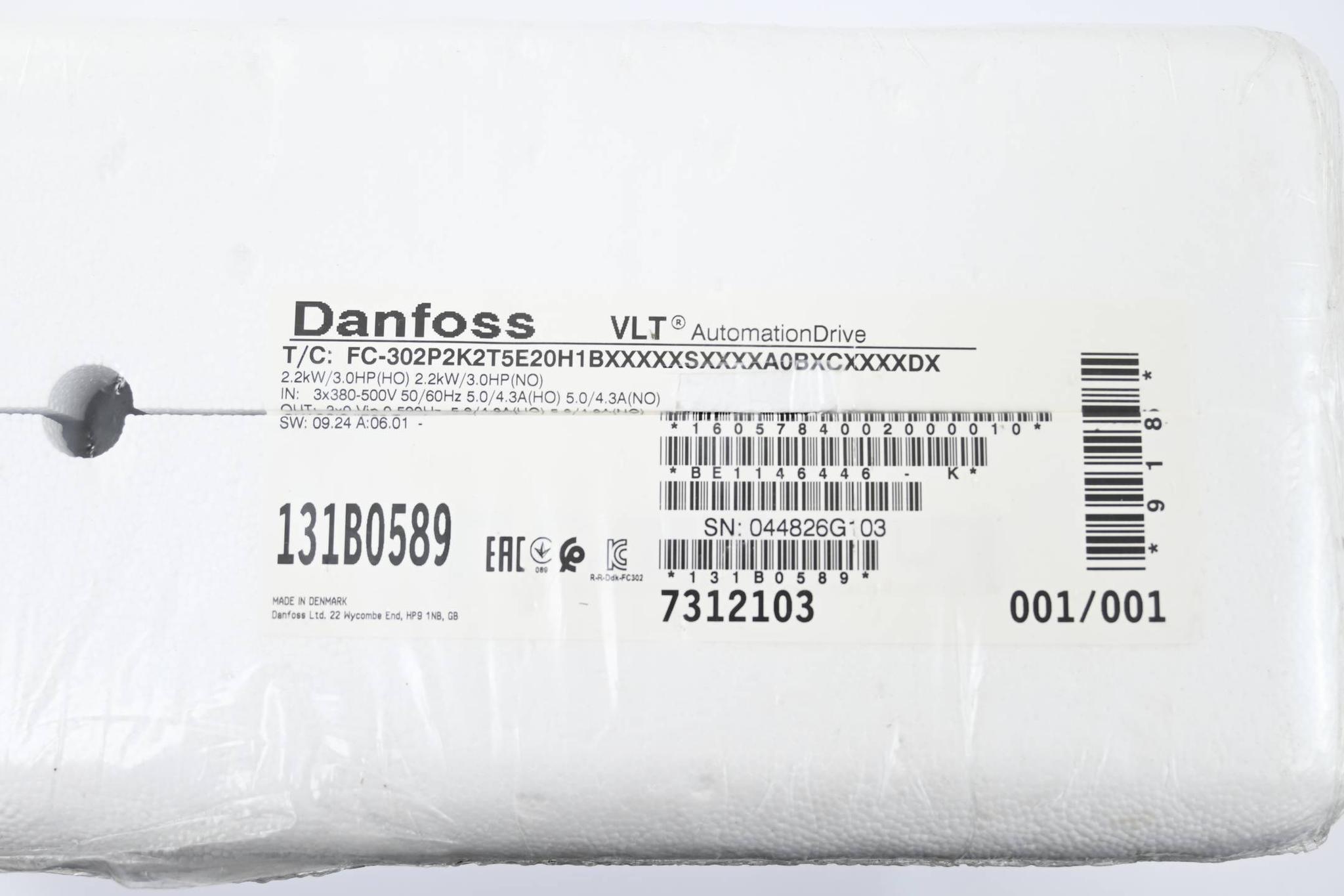 Danfoss VLT® AutomationDrive FC-302P2K2T5E20H1BXXXXXSXXXXA0BXCXXXXDX / 131B0589