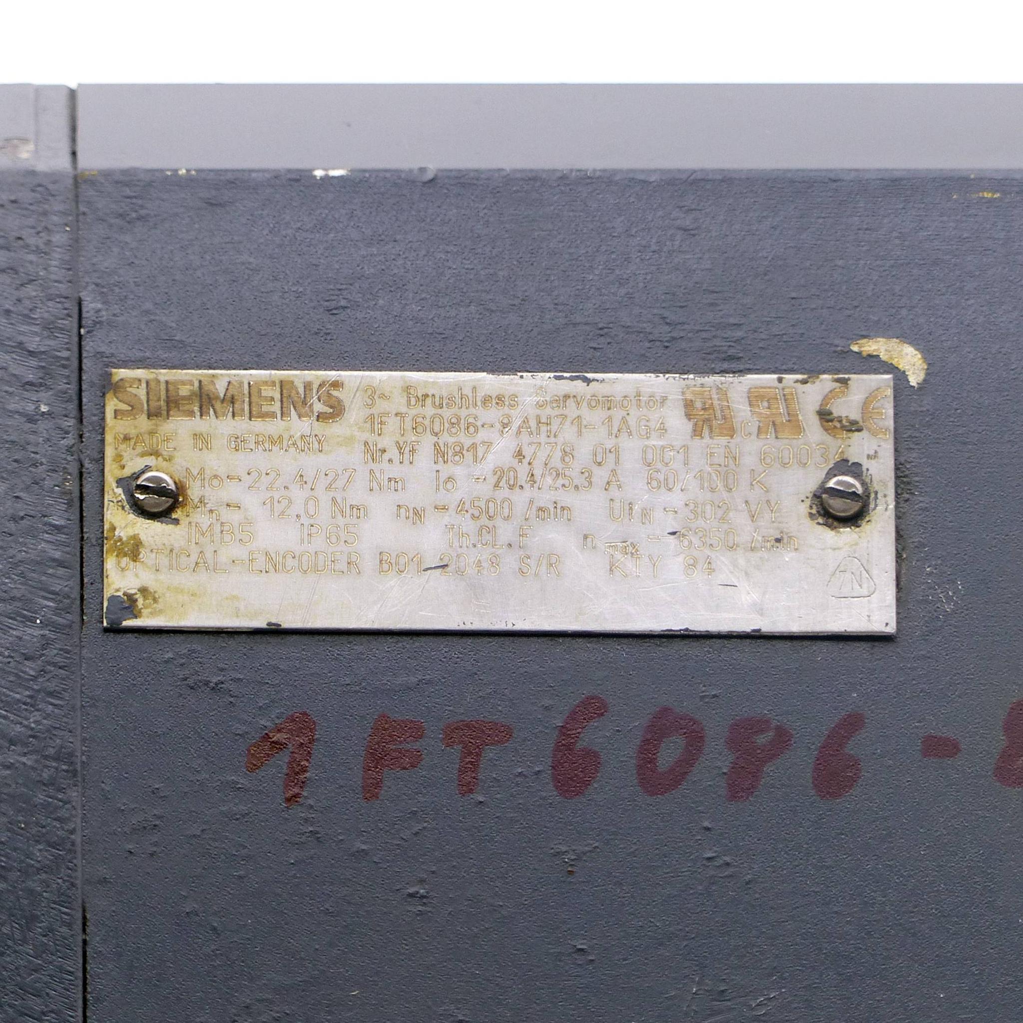 Produktfoto 2 von SIEMENS Bürstenloser Servomotor 1FT6086-8AH71-1AG4