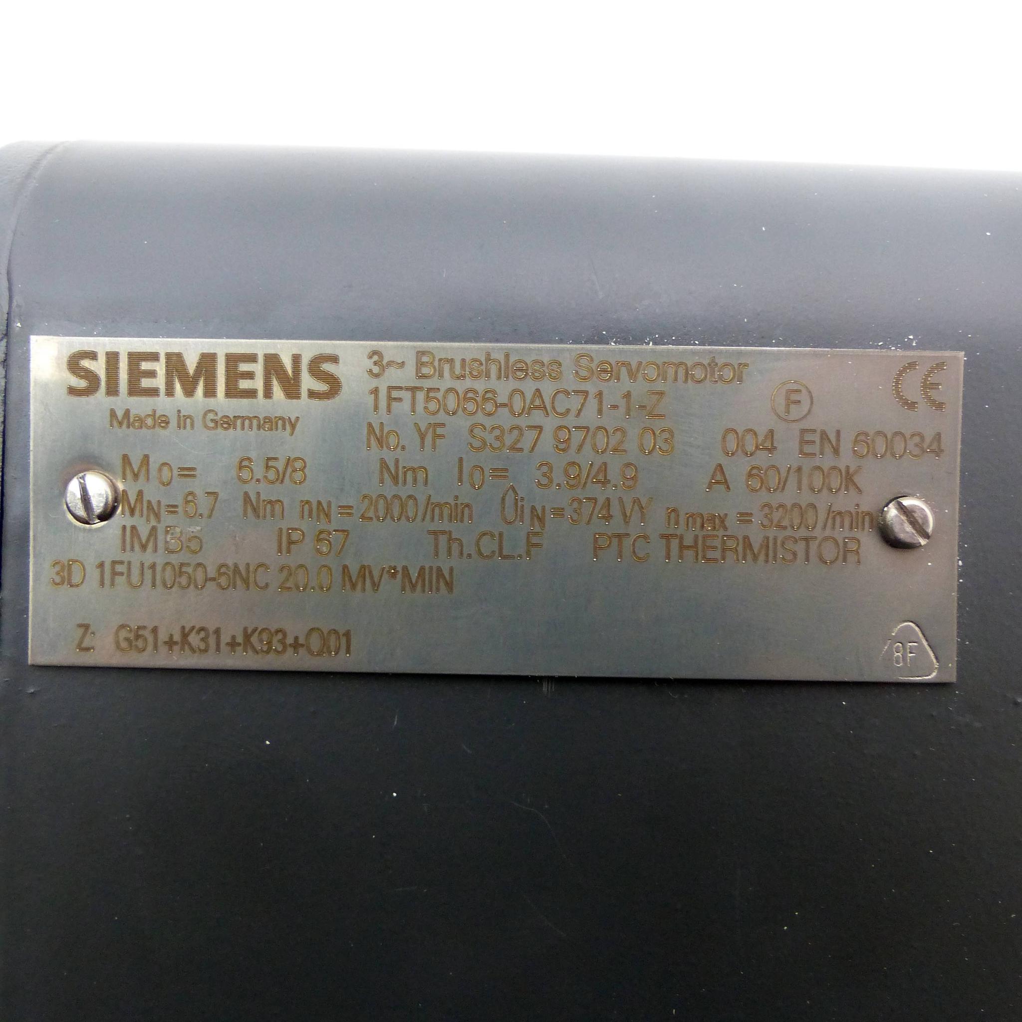 Produktfoto 2 von SIEMENS Bürstenloser Servomotor 1FT5066-0AC71-1-Z