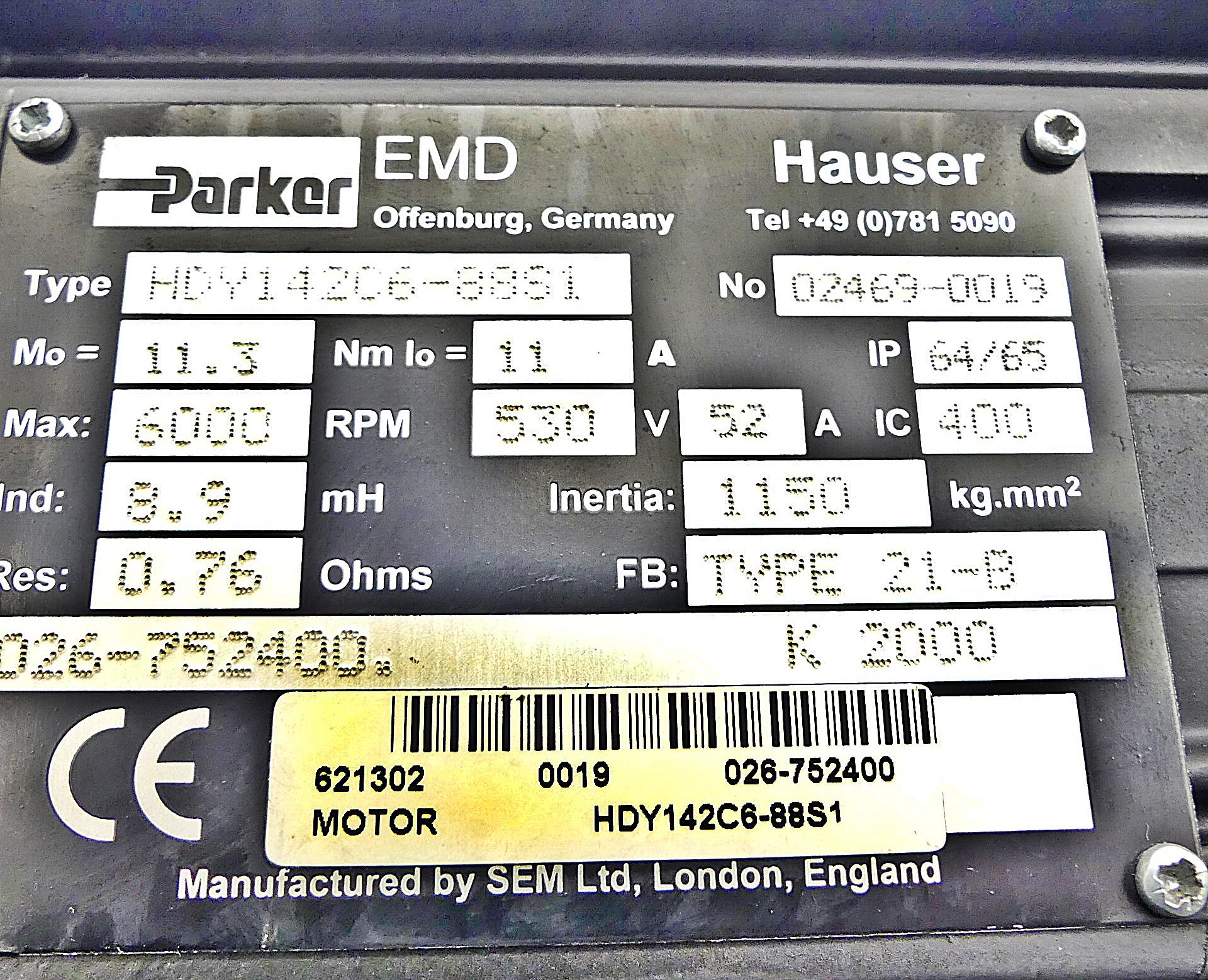 Produktfoto 2 von PARKER Servomotor HDY142C6-88S1