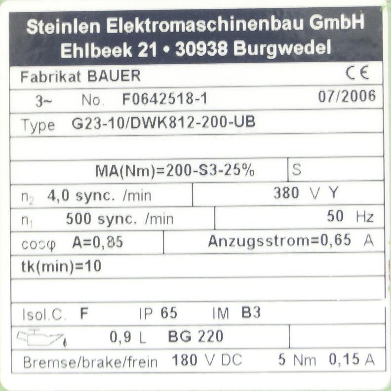 Produktfoto 2 von STEINLEN ELEKTROMASCHINEN GMBH Getriebemotor G23-10/DWK812-200-UB