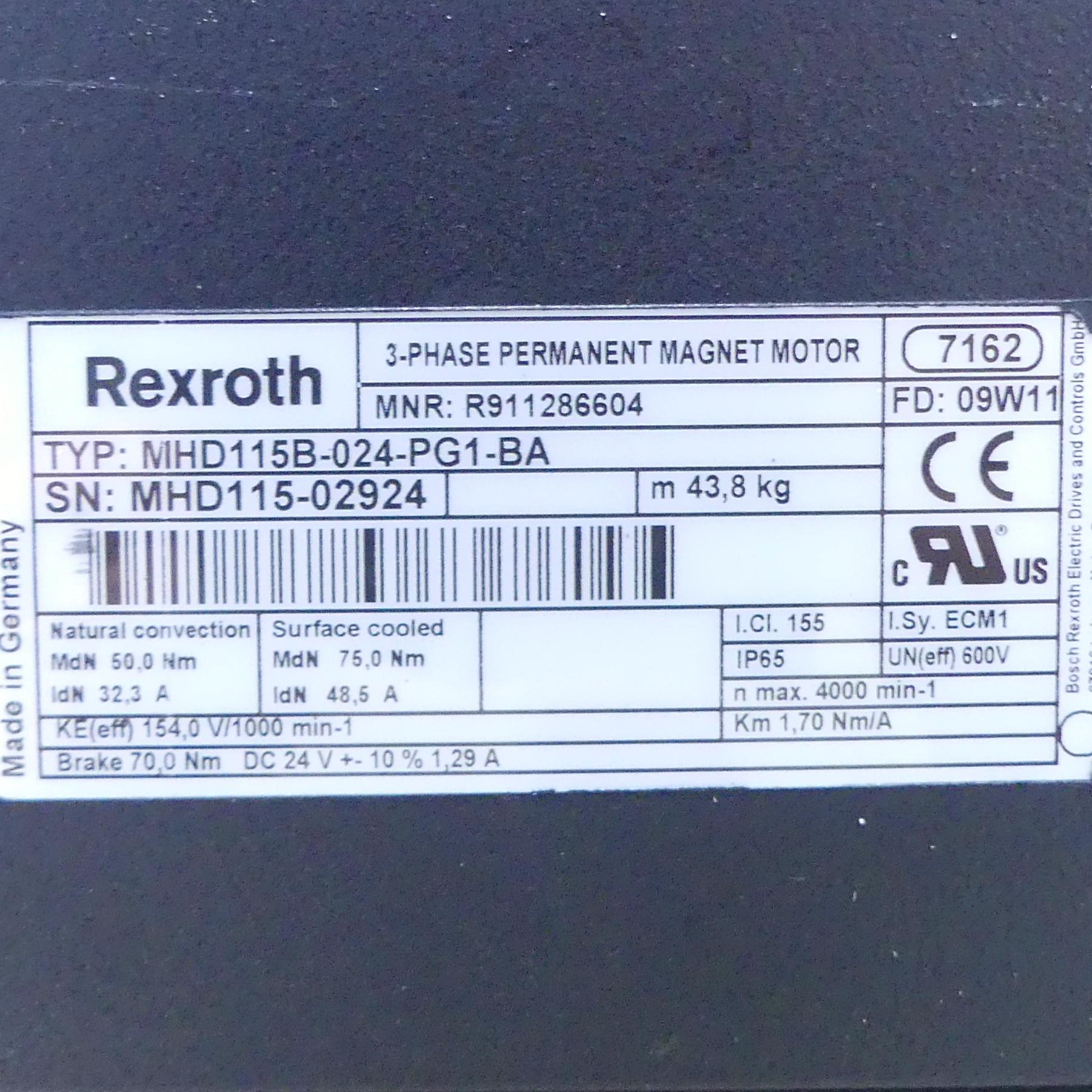 Produktfoto 2 von REXROTH Drehstrom Servomotor MHD115B-024-PG1-BA