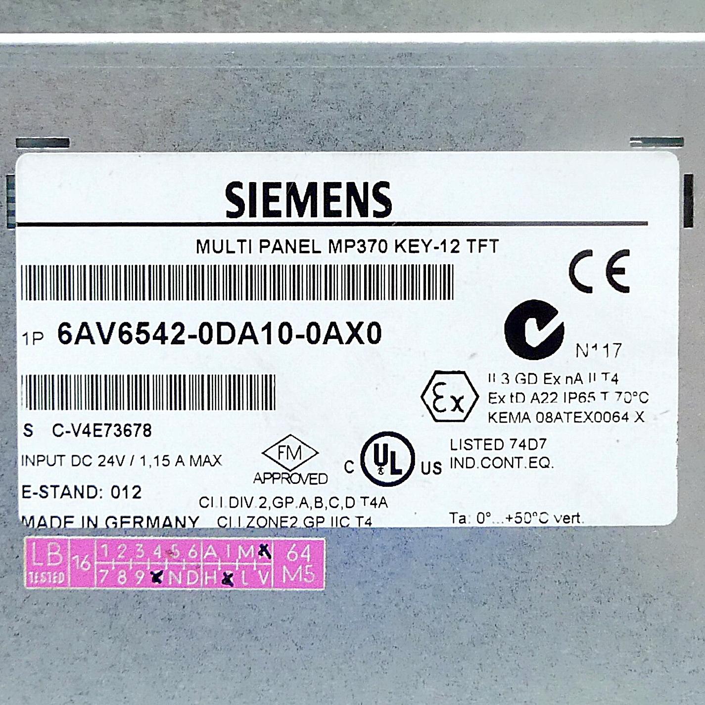 Produktfoto 2 von SIEMENS Multi Panel MP 370 Key-12 TFT