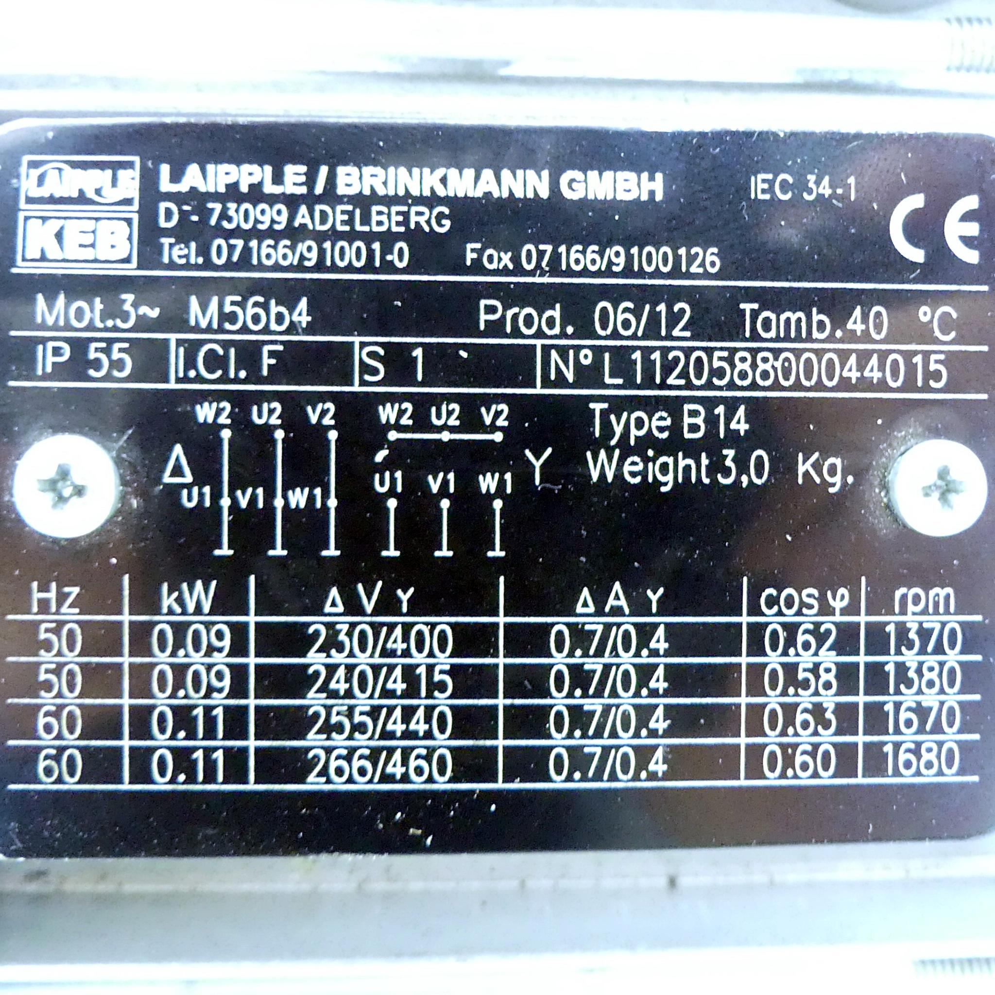 Produktfoto 2 von LAIPPLE / KEB GMBH Getriebemotor M65b4