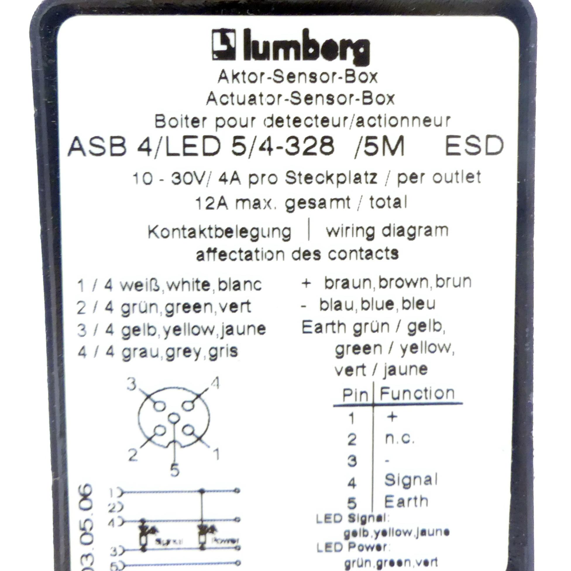 Produktfoto 2 von LUMBERG Aktor-Sensor-Box ASB 4/LED 5/4-328 /5M ESD