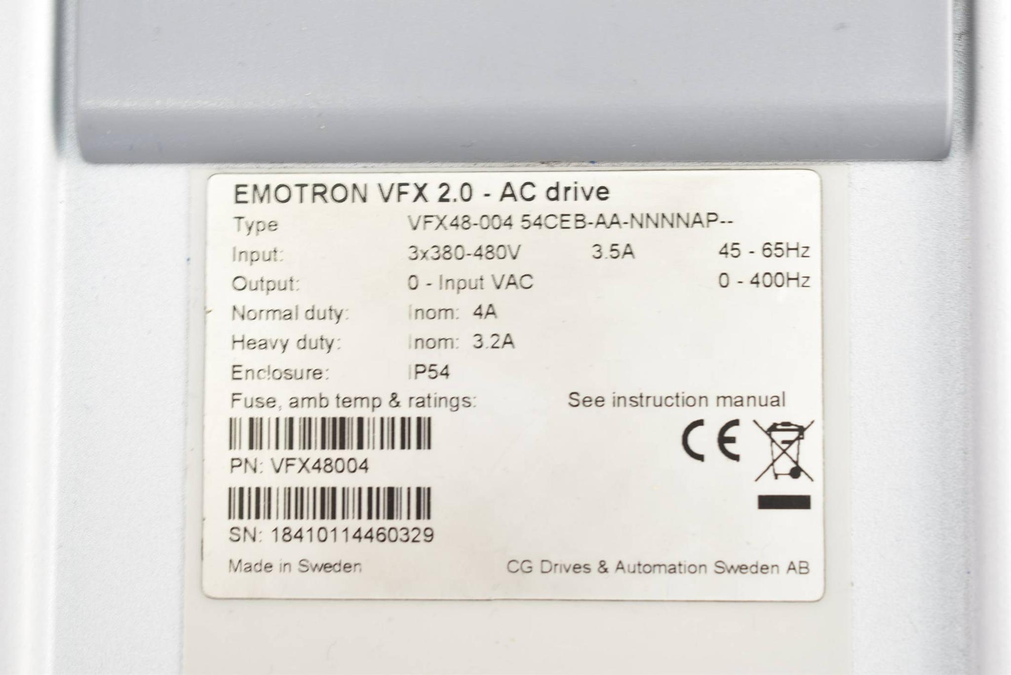 Produktfoto 2 von Emotron VFX 2.0 - AC drive VFX48-004 54CEB-AA-NNNNAP-- ( VFX48004 )