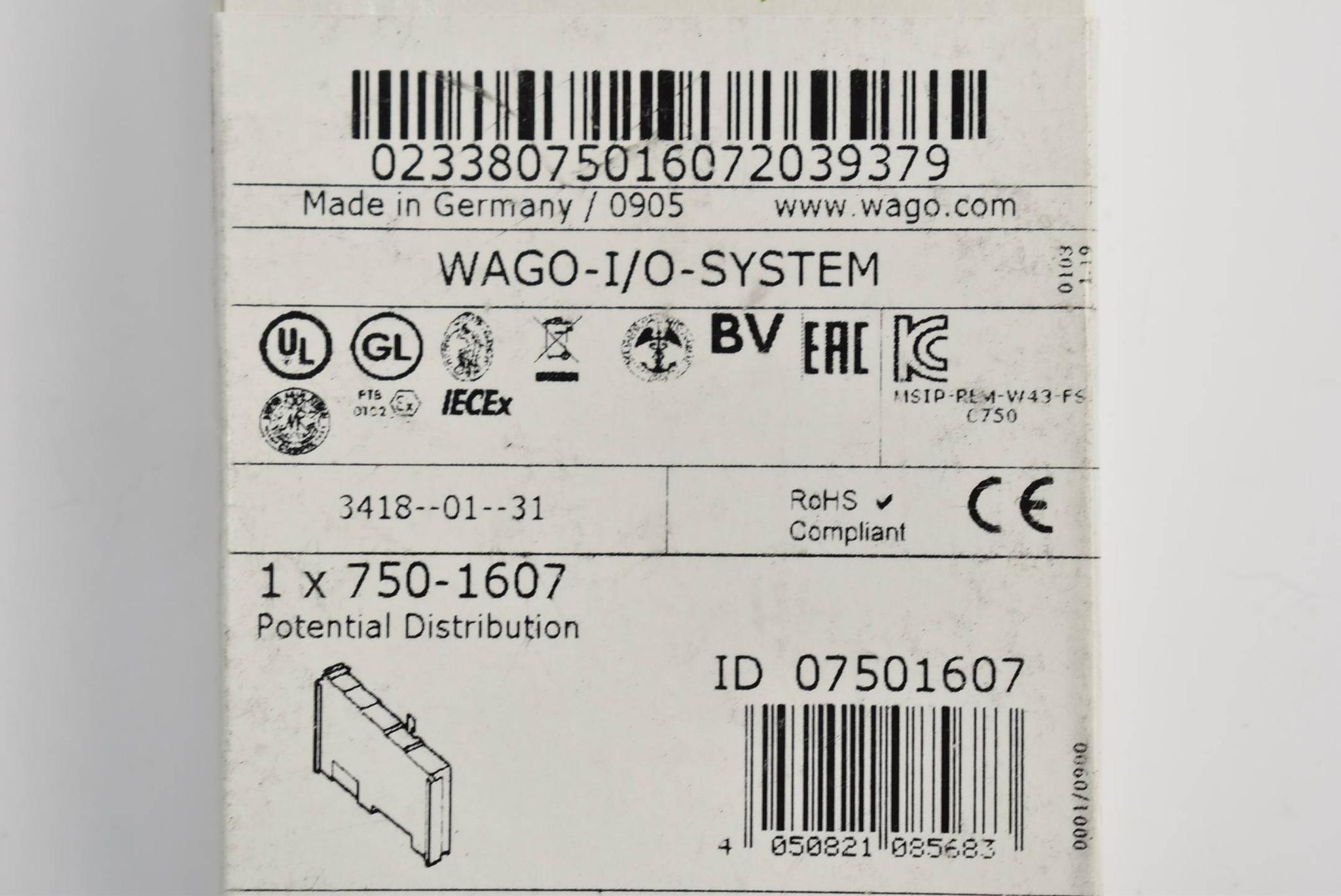 Wago Potentialvervielfältigung 8-fach 24 V / 8-fach 0 V 750-1607