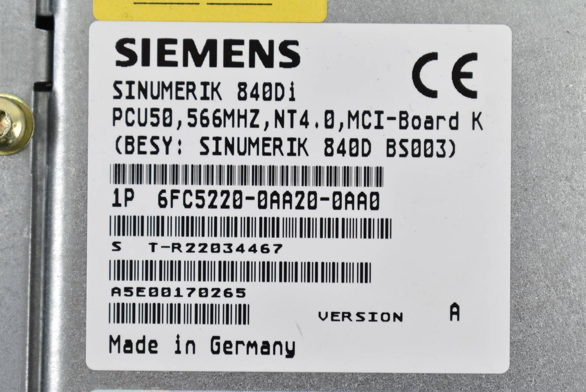 Produktfoto 4 von Siemens sinumerik 840DI/die 6FC5 220-0AA20-0AA0 ( 6FC5220-0AA20-0AA0 ) Vers. A