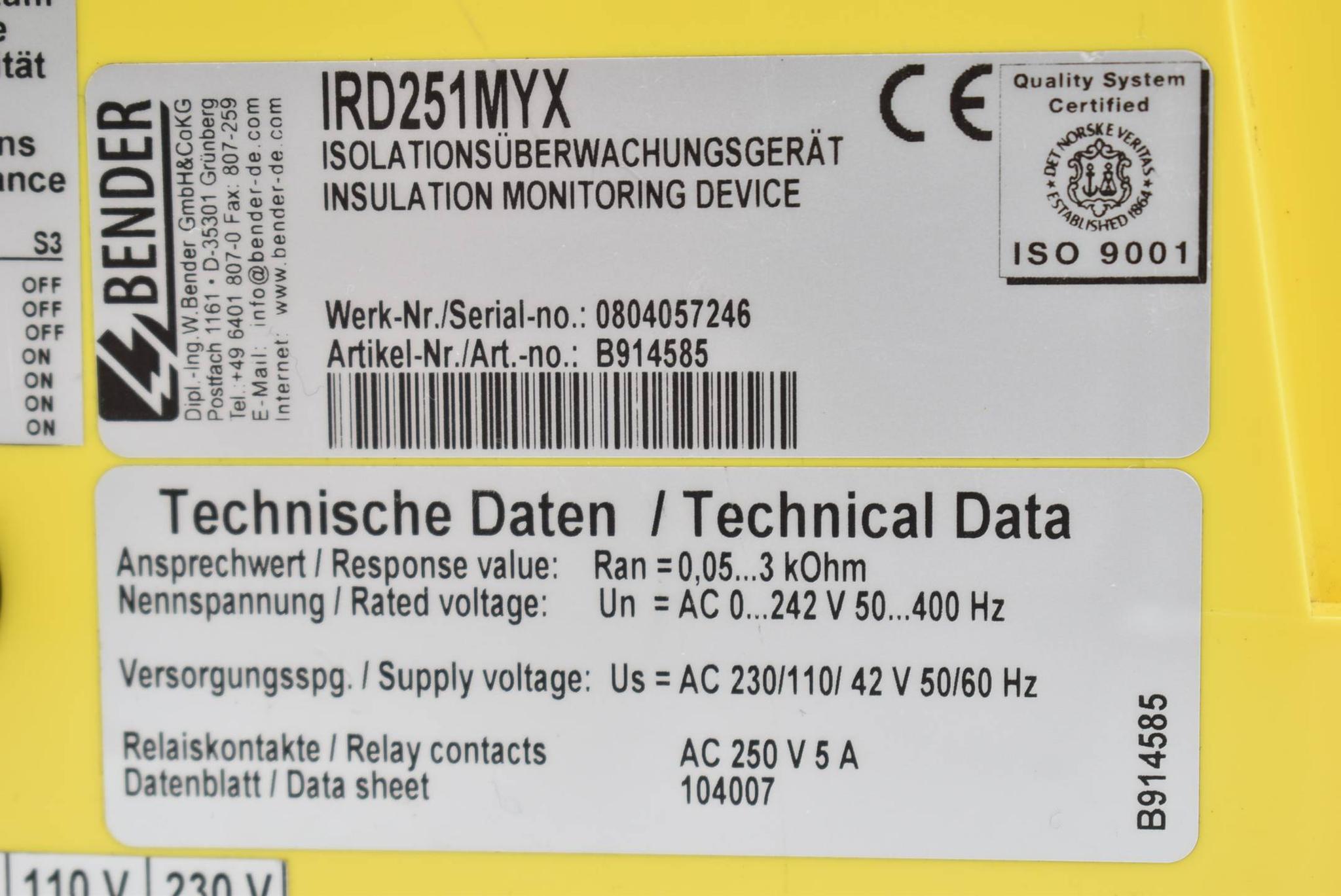 Produktfoto 3 von Bender Isolationsüberwachungsgerät IRD251MYX ( B914585 )