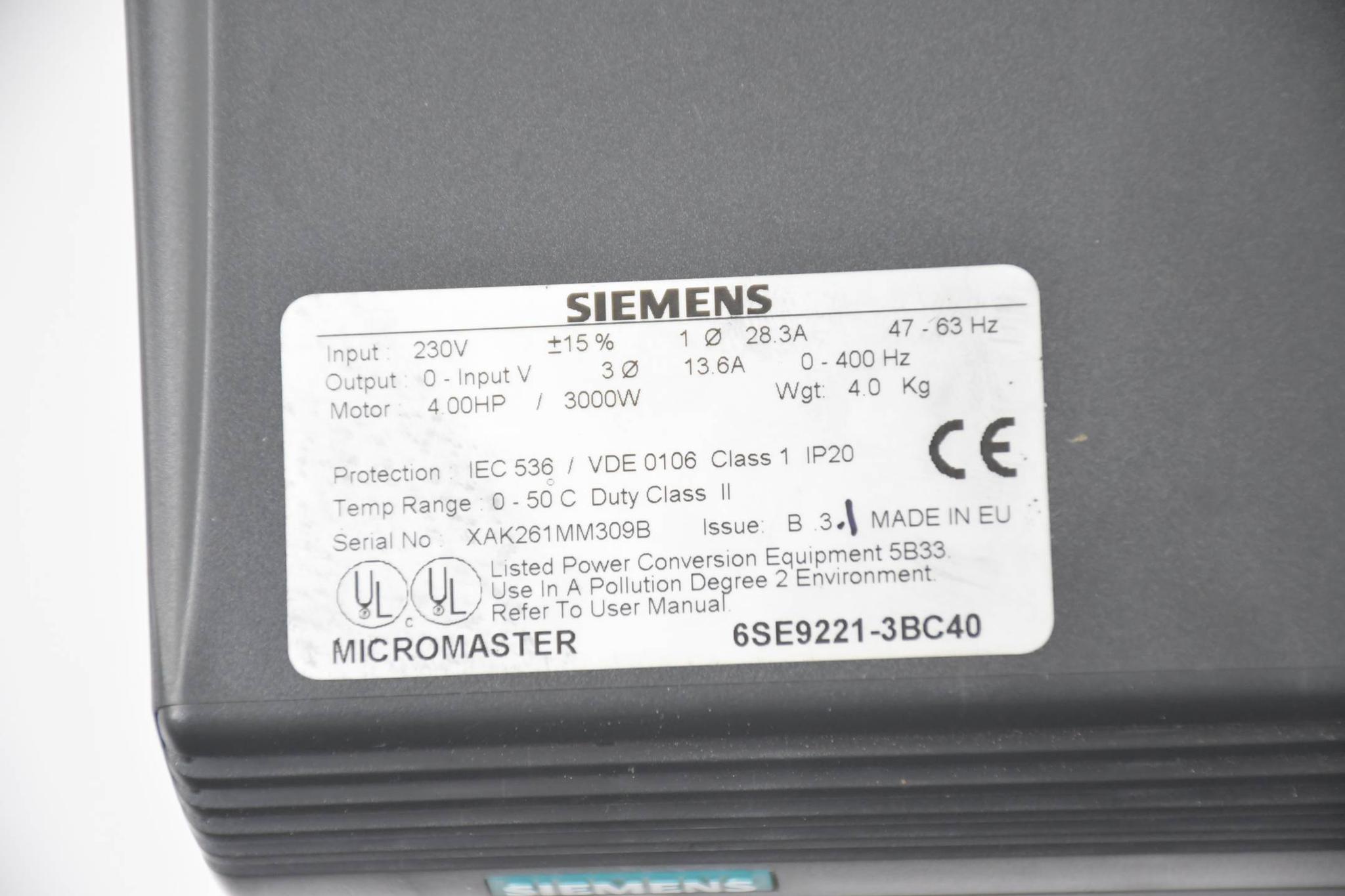 Produktfoto 4 von Siemens Micromaster MM300 6SE9221-3BC40 ( 6SE9 221-3BC40 ) Ver. B.3