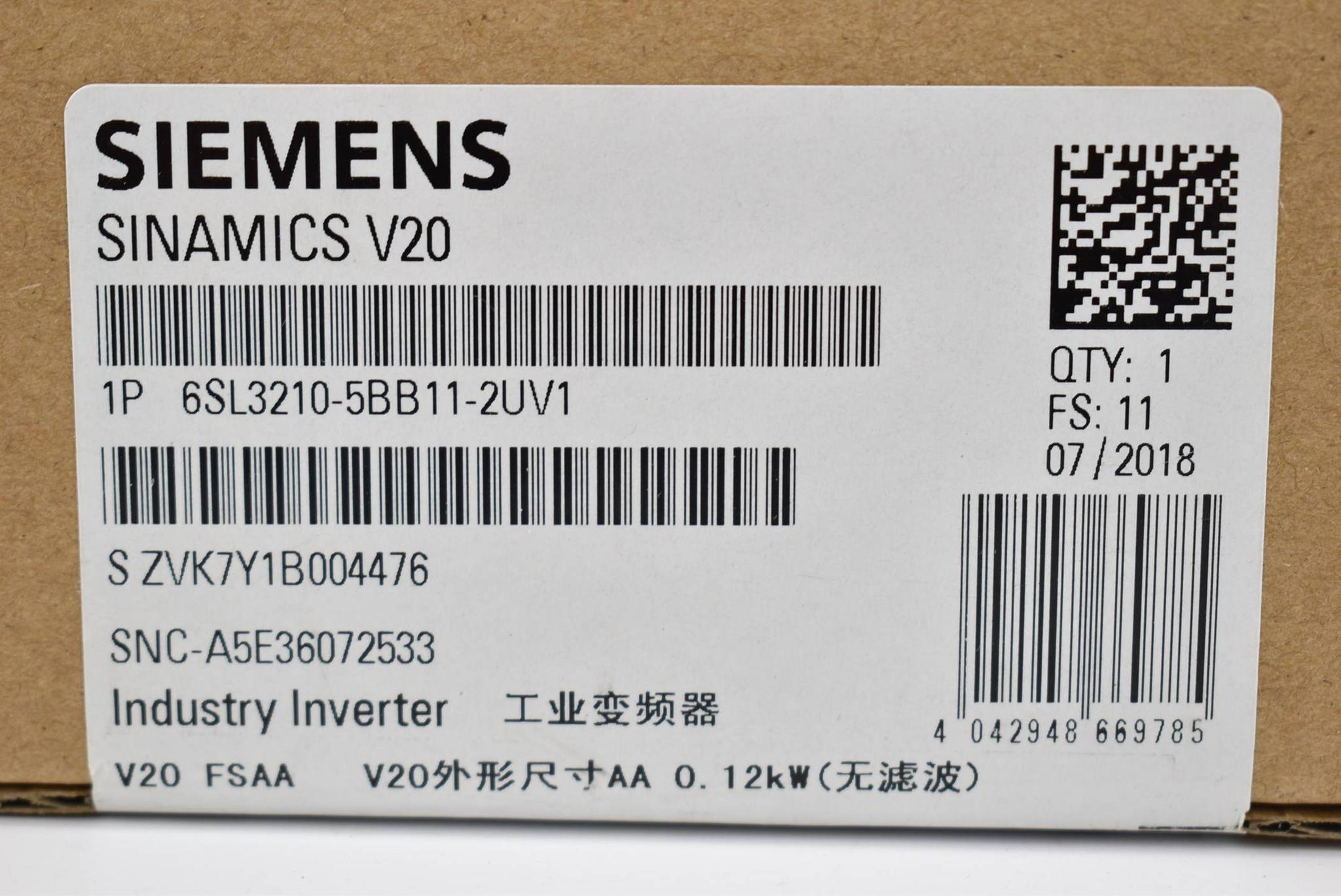 Produktfoto 1 von Siemens sinamics V20 6SL3 210-5BB11-2UV1 ( 6SL3210-5BB11-2UV1 ) E11