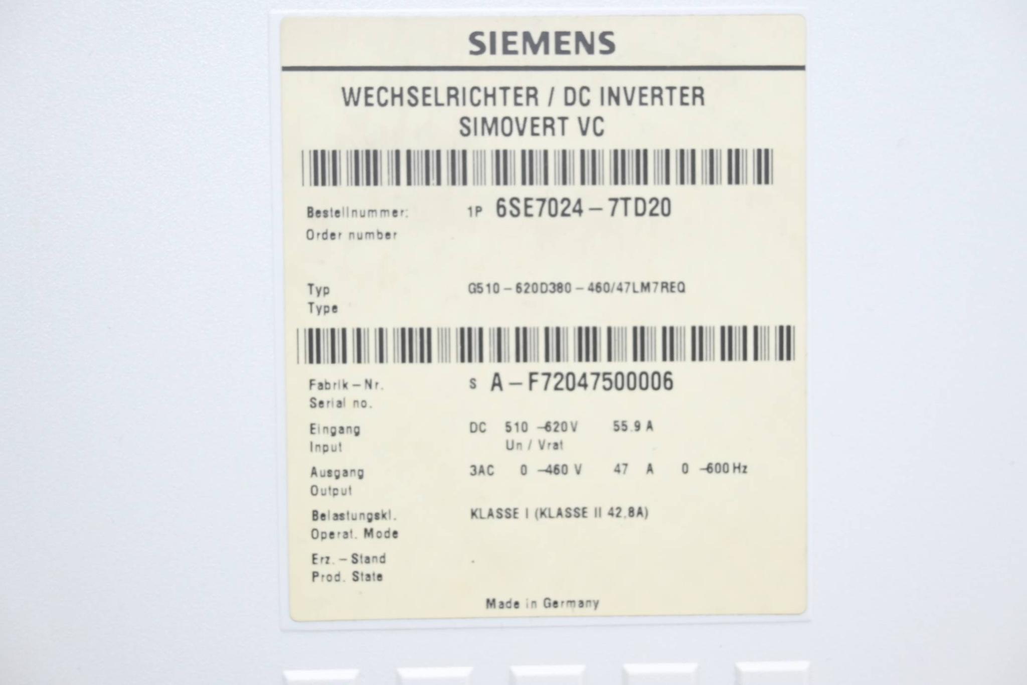 Produktfoto 4 von Siemens Frequenzumrichter DC 380-460V 47A 6SE7024-7TD20 ( 6SE7 024-7TD20 )