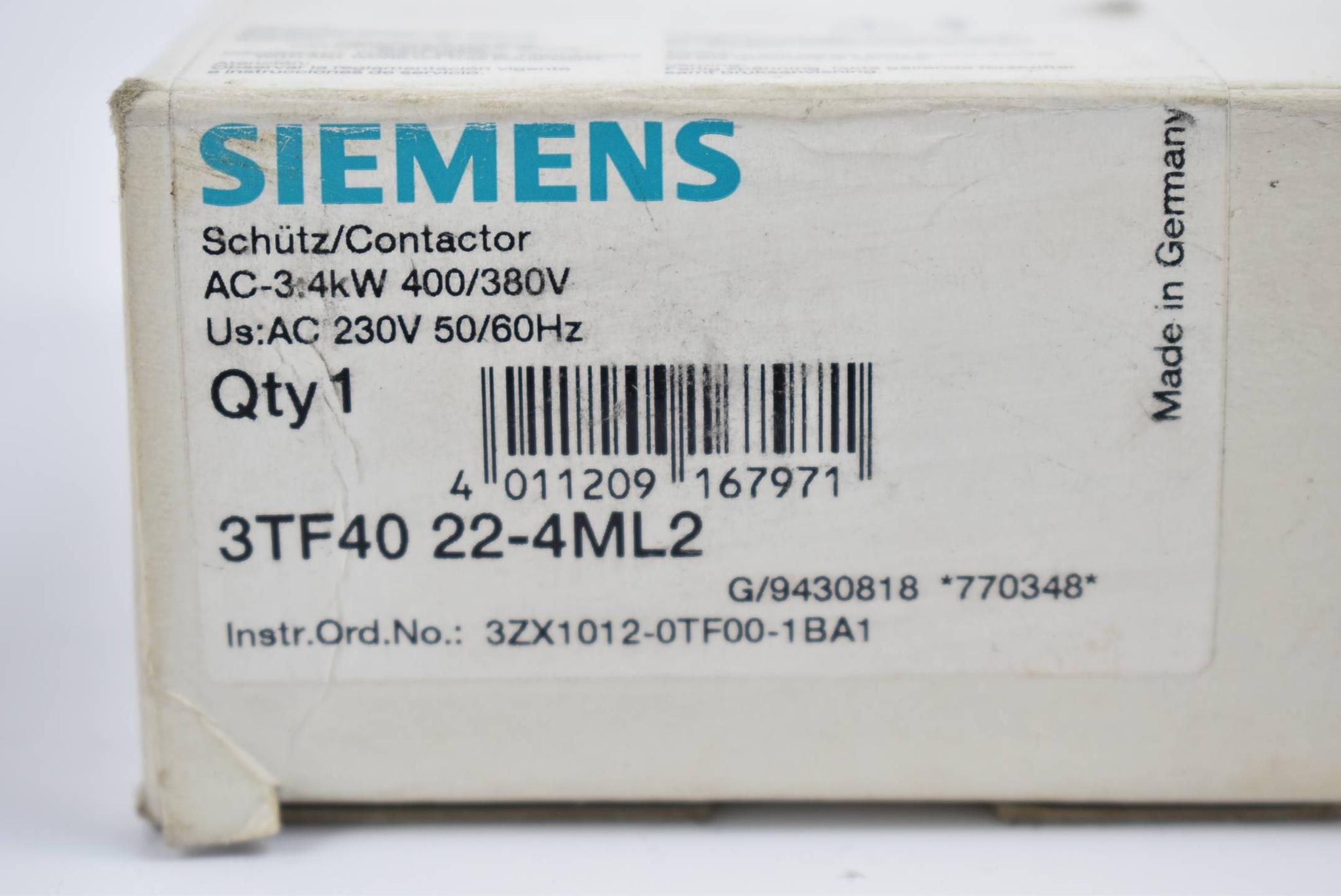 Produktfoto 4 von Siemens 3TF40 Schütz 3 polig AC-3 4KW/400V 3TF4022-4ML2 ( 3TF4022-4ML2 )