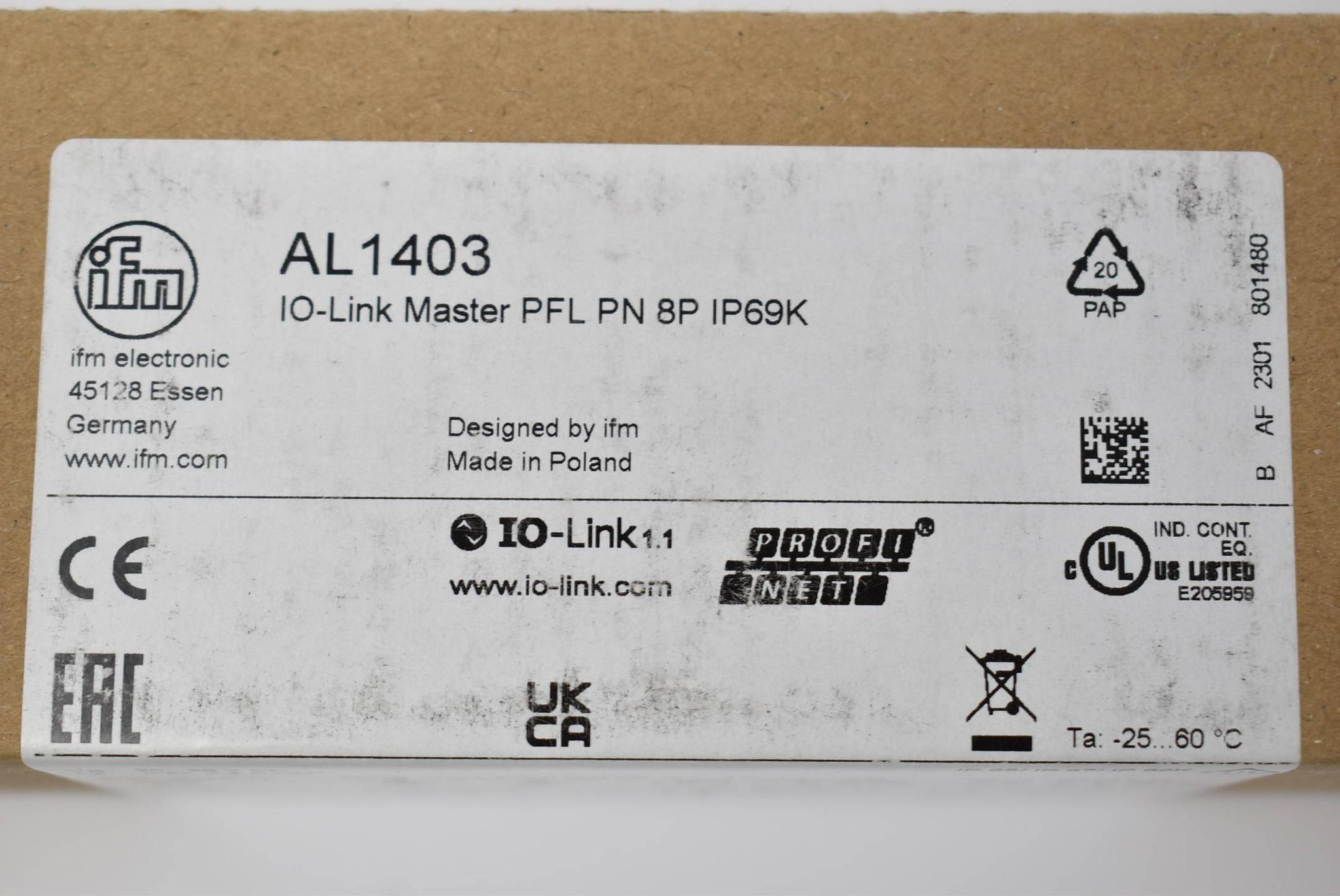 Produktfoto 3 von IFM IO-Link Master mit PN-Schnittstelle AL1403 IO-Link Master PFL PN 8P IP69K