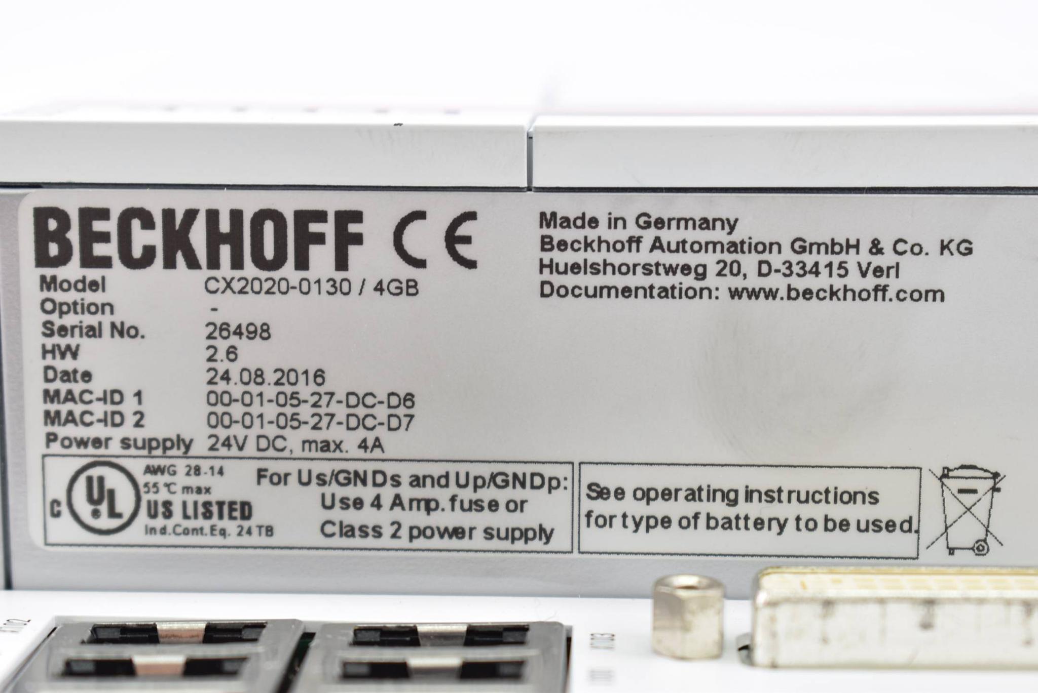 Produktfoto 3 von Beckhoff CPU-Grundmodul 24VDC max. 4A 4GB CX2020-0130 ( CX 2020 ) HW2.6