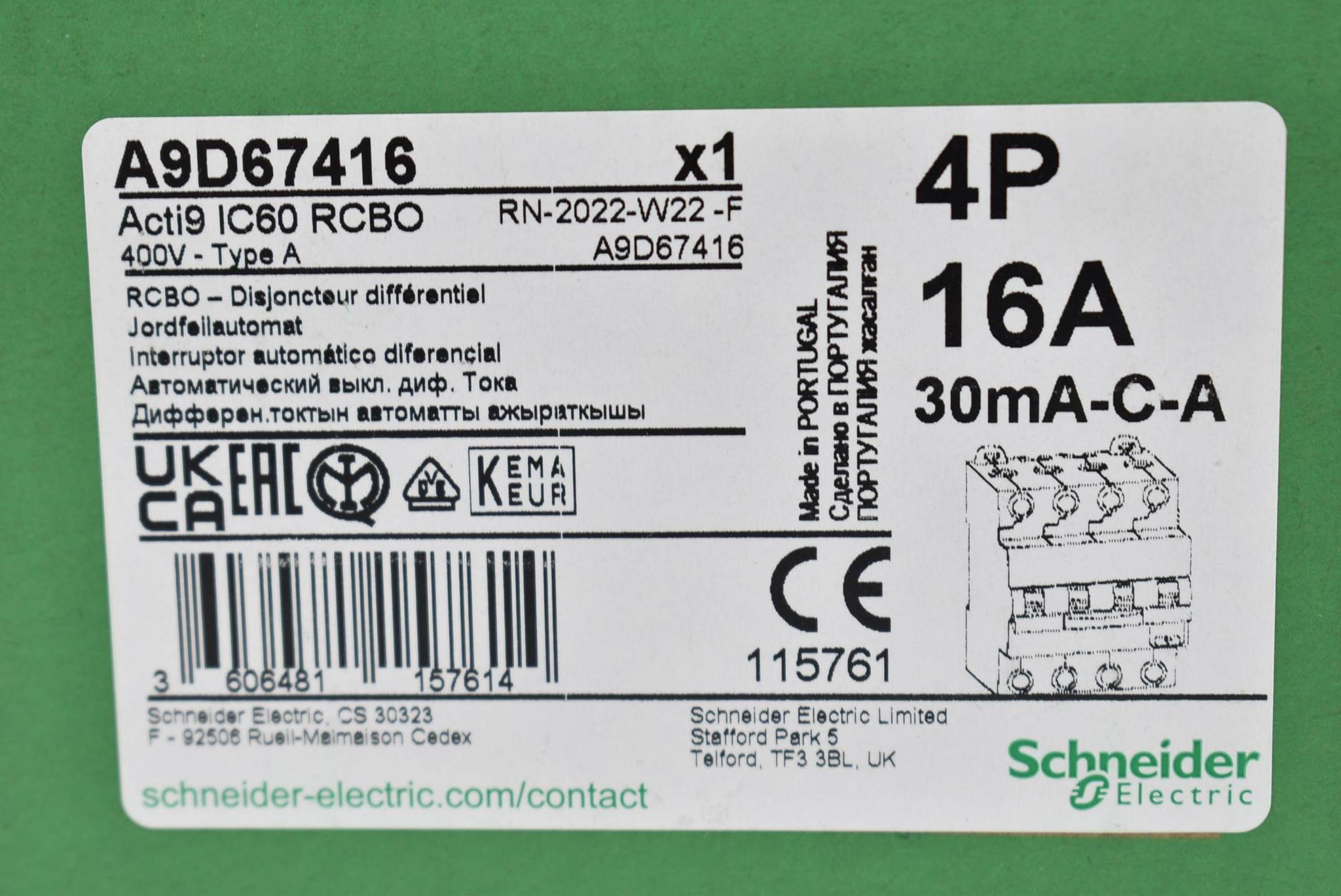 Produktfoto 3 von Schneider elctric Acti9 IC60 RCBO Combi switch 400V Typ A A9D67416