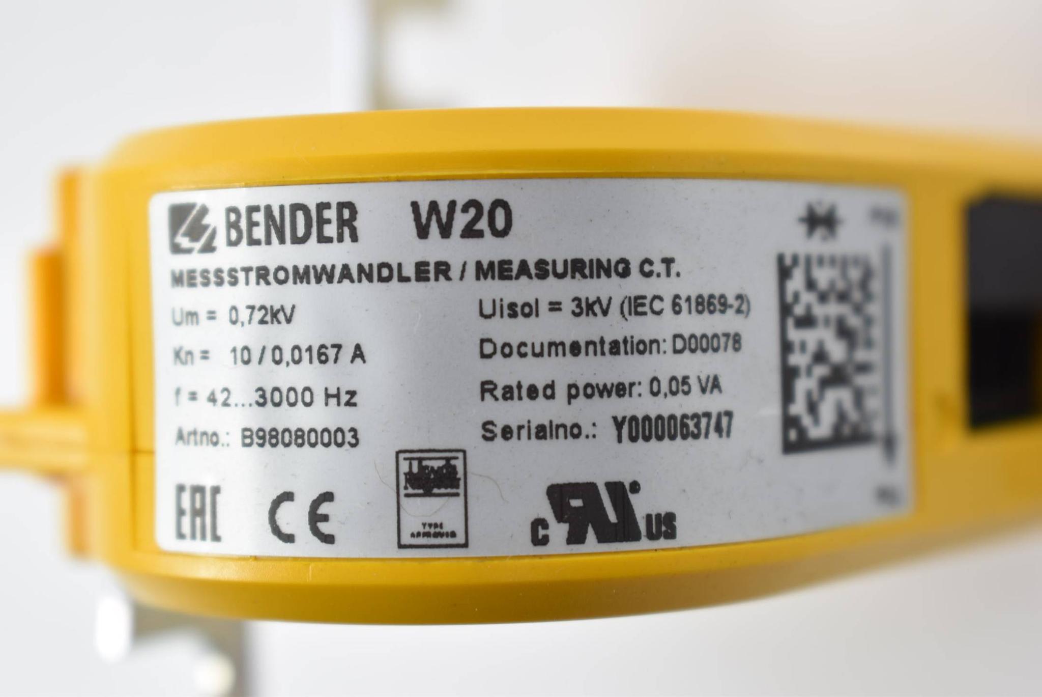 Produktfoto 2 von Bender Messstromwandler 0,72kV 10/0,0167A 42-3000Hz W20