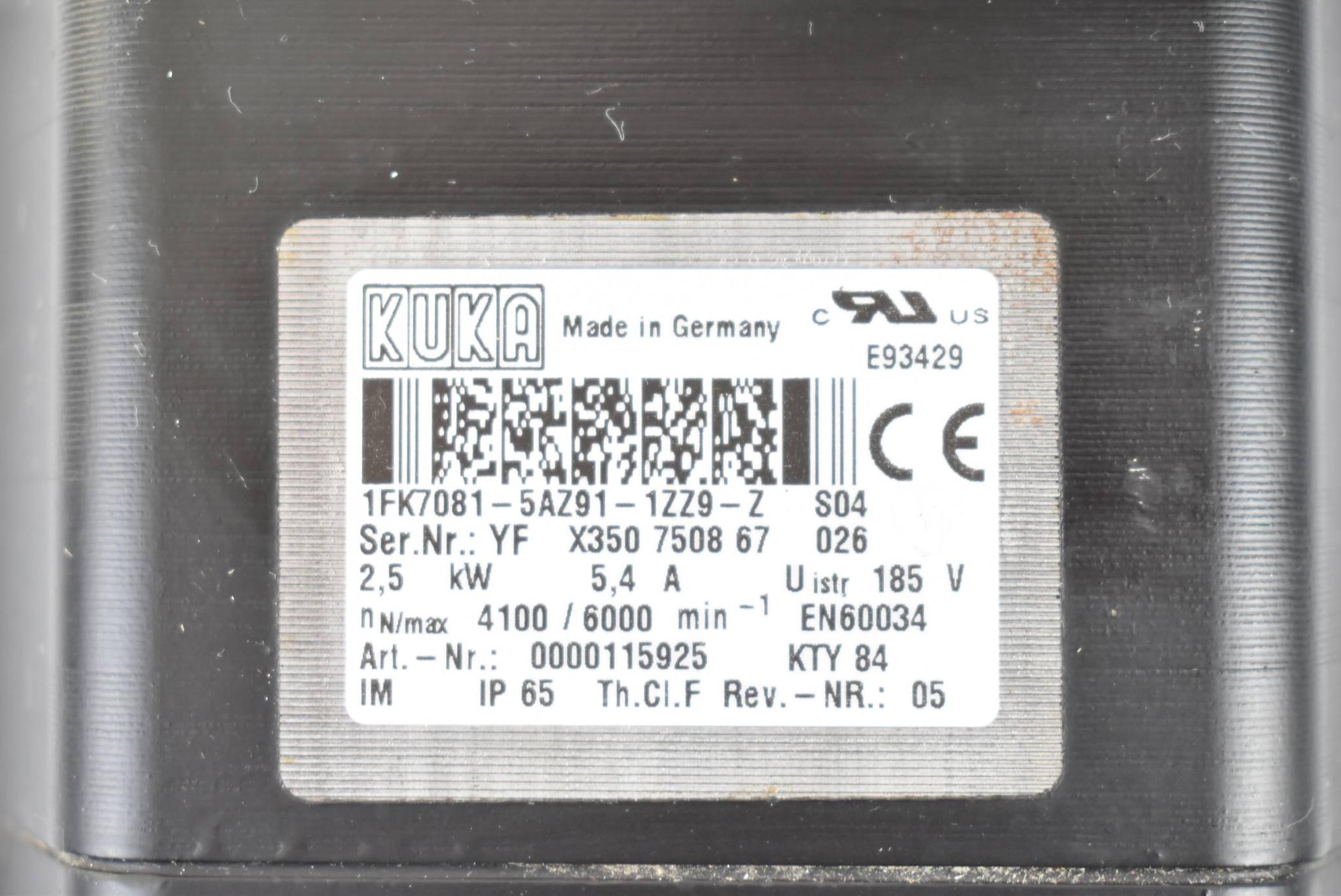 Produktfoto 3 von KUKA Servomotor 2,5kW 5,4A 4100rpm 1FK7081-5AZ91-1ZZ9-Z S04