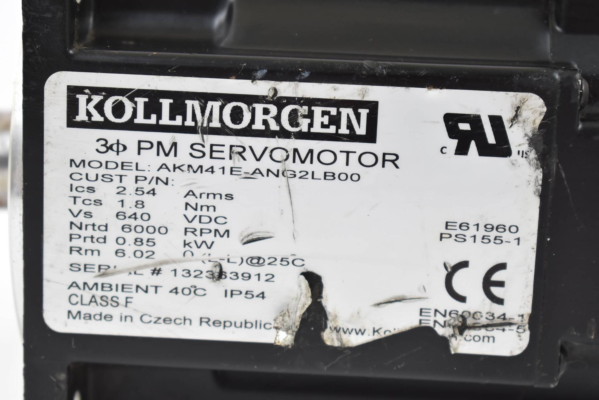 Produktfoto 2 von Kollmorgen Servomotor 0,85kW 1,8Nm 2,54A 6000rpm AKM41E-ANG2LB00