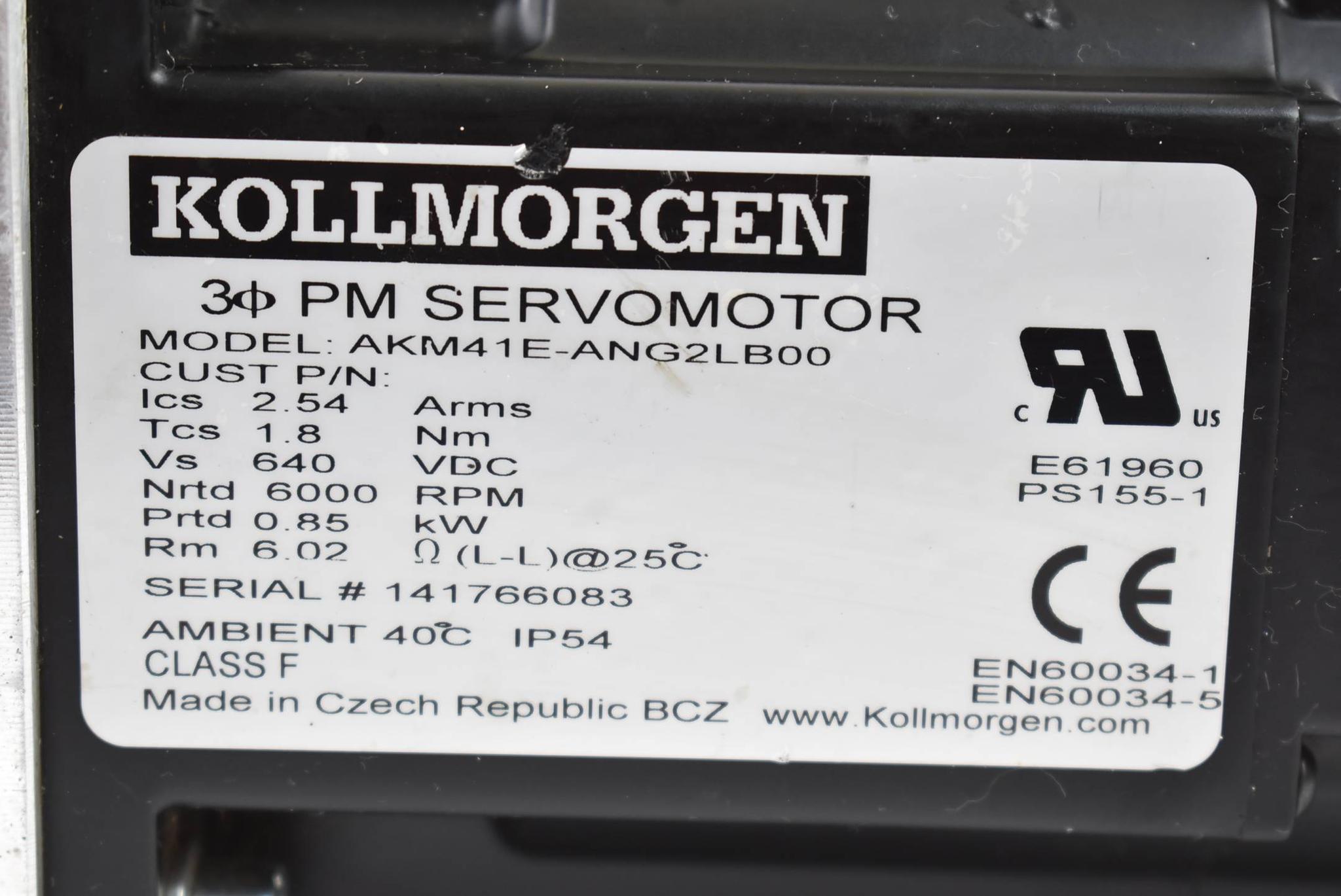 Produktfoto 3 von Kollmorgen Servomotor 0,85kW 1,8Nm 2,54A 6000rpm AKM41E-ANG2LB00