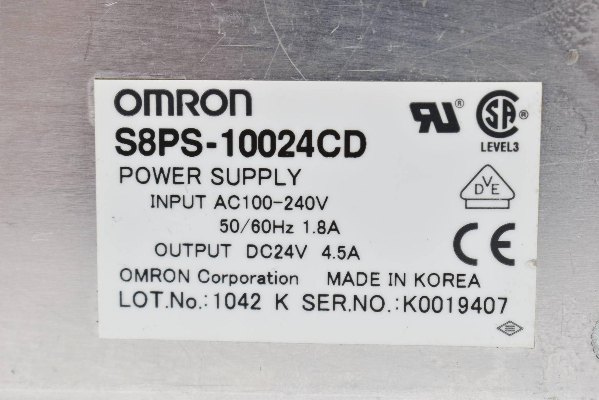 Produktfoto 2 von Omron Power supply In: AC100-240AC 50/60Hz 1,8A Out: DC24V 4,5A S8PS-10024CD