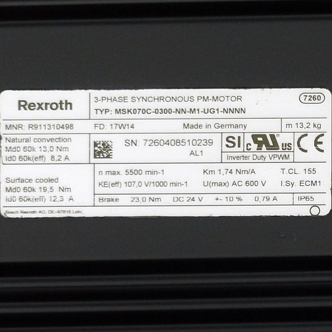 Produktfoto 2 von REXROTH 3-Phase Synchronous PM-Motor MSK070C-0300-NN-M1-UG1-NNNN