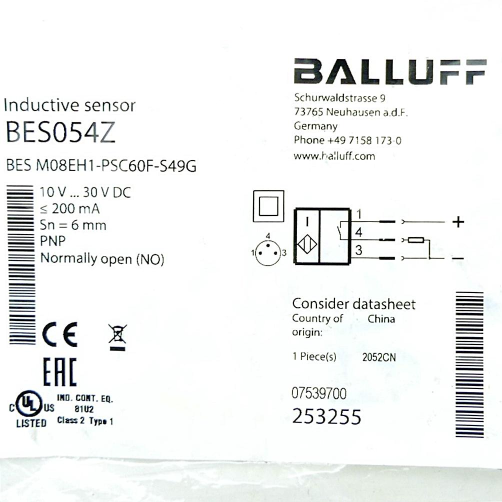 Produktfoto 2 von BALLUFF Induktiver Standardsensor BES054Z