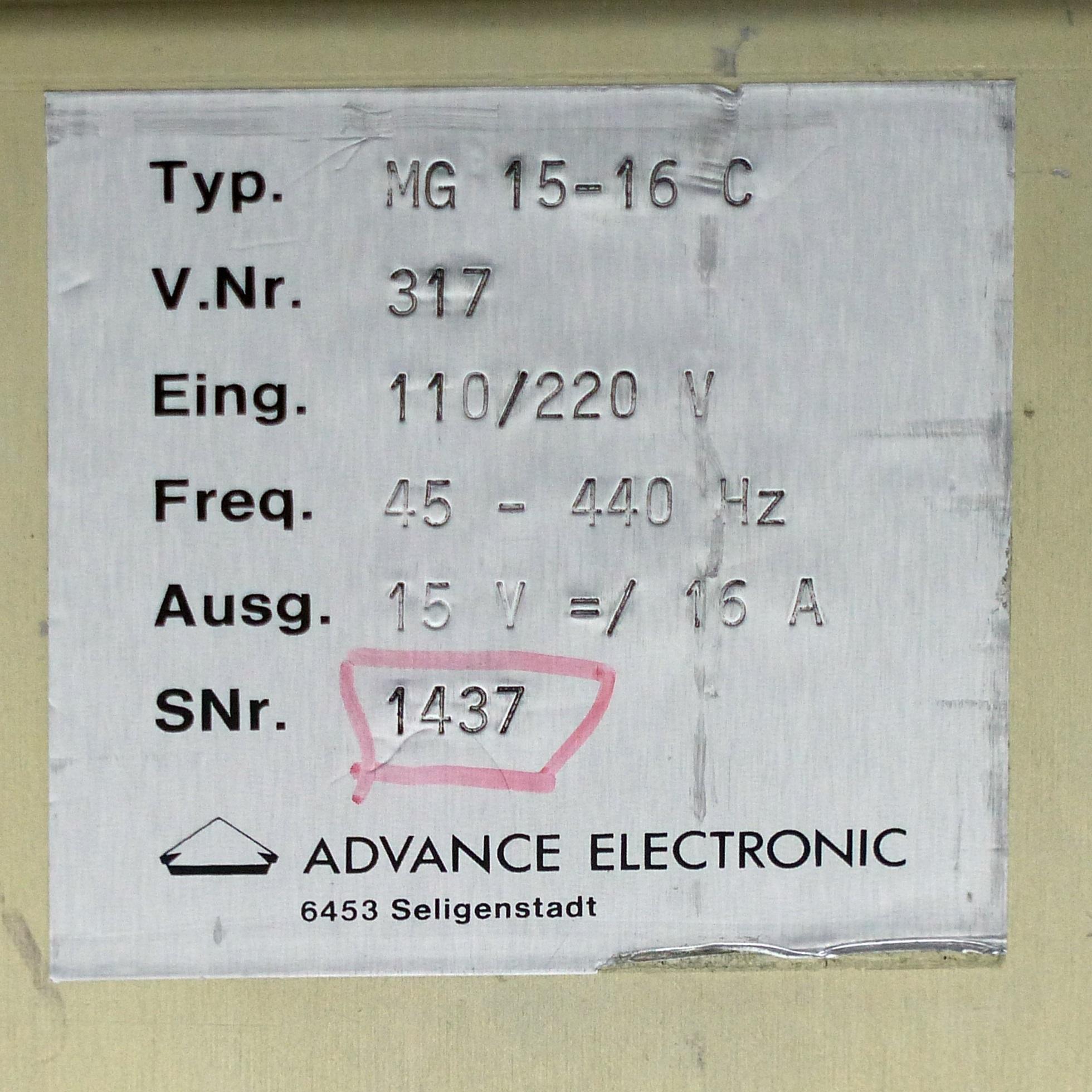 Produktfoto 2 von ADVANCE ELECTRONIC Netzgerät MG 15-16 C