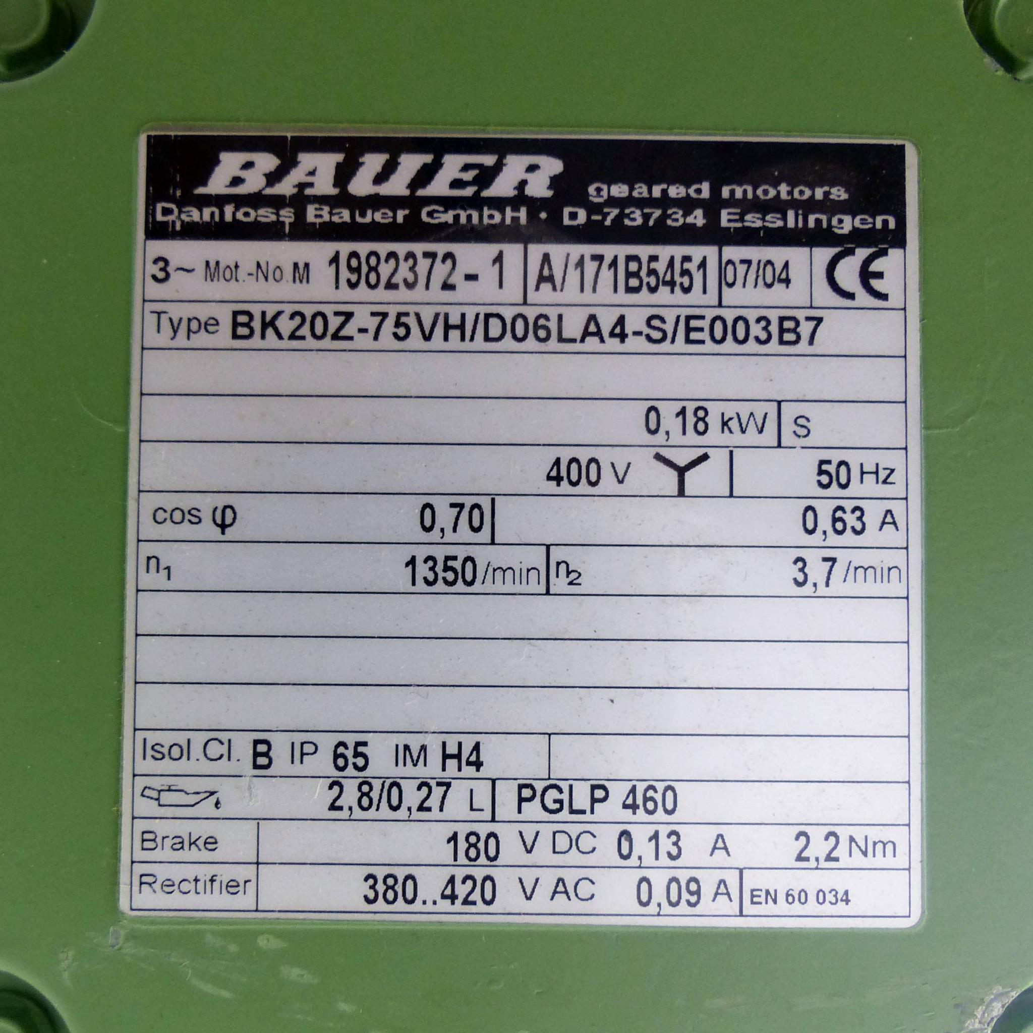 Produktfoto 2 von BAUER Getriebemotor BK20Z-75VH/D06LA4-S/E003B7