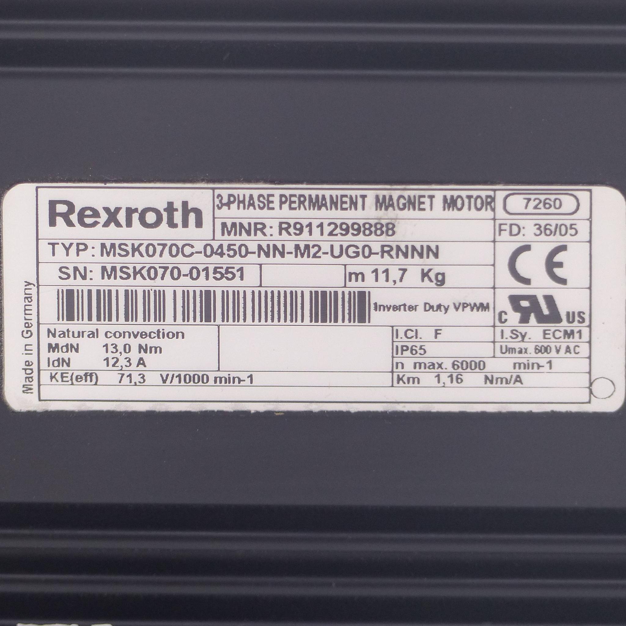 Produktfoto 2 von REXROTH 3 Phasen Permanent Magnet Motor MSK070C-0450-NN-M2-UG0-RNNN