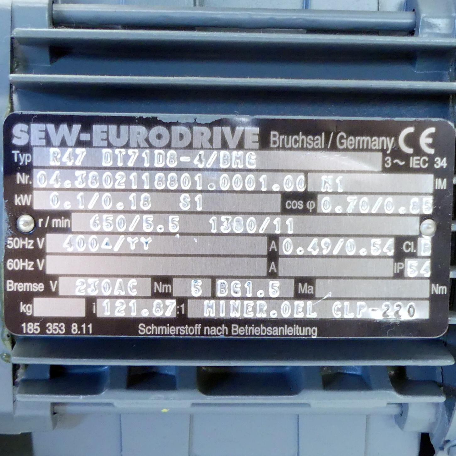 Produktfoto 2 von SEW-EURODRIVE Getriebemotor R47 DT71D8-4/BMG