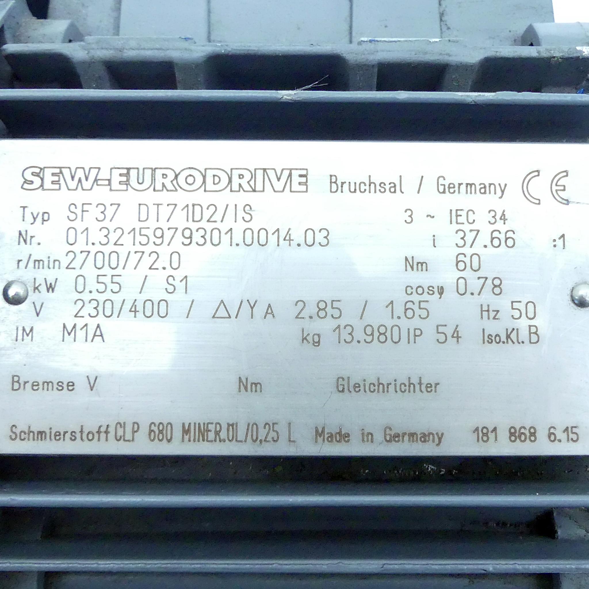 Produktfoto 2 von SEW-EURODRIVE Getriebemotor SF37 DT71D2/IS