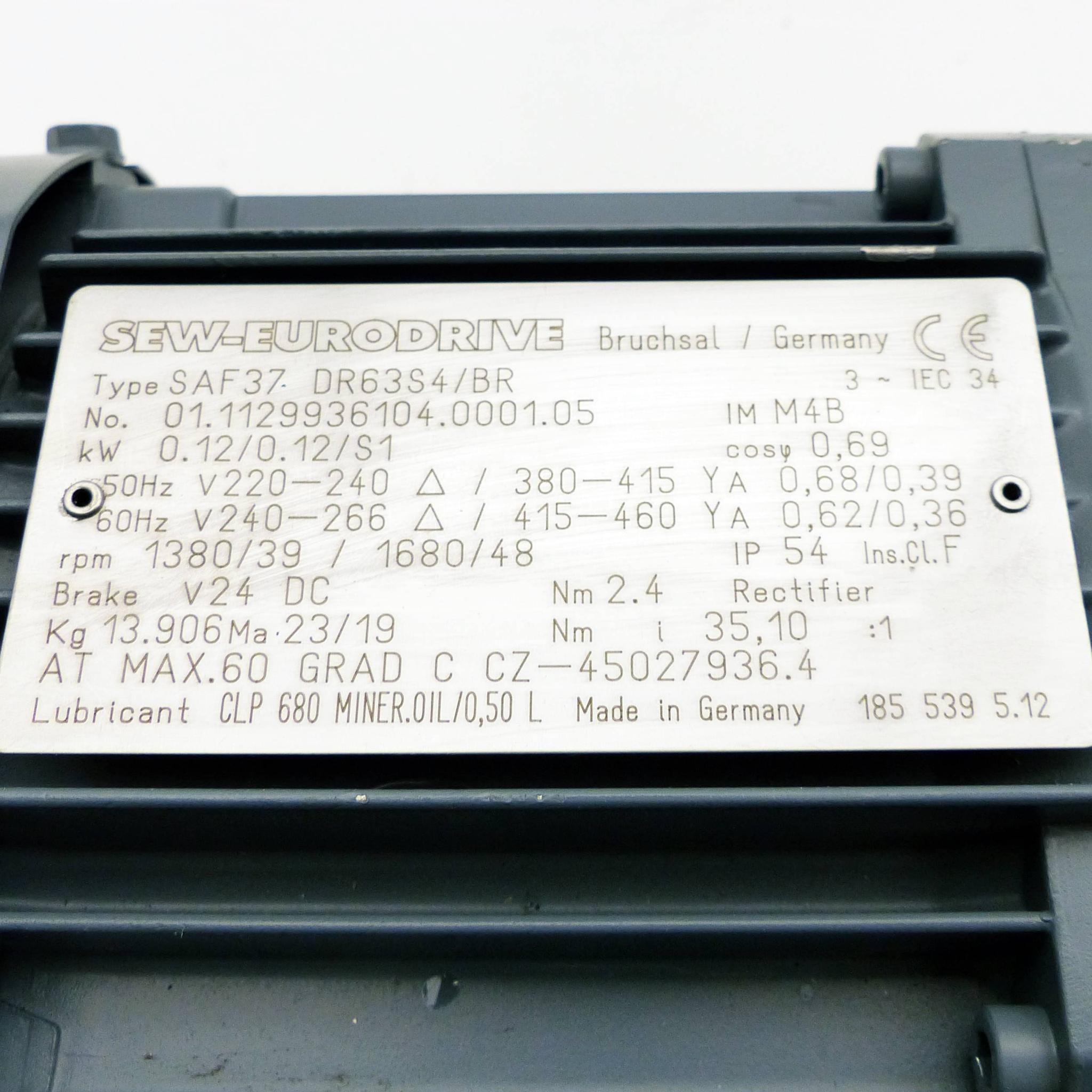 Produktfoto 2 von SEW-EURODRIVE Getriebemotor ASF37 DR63S4/BR